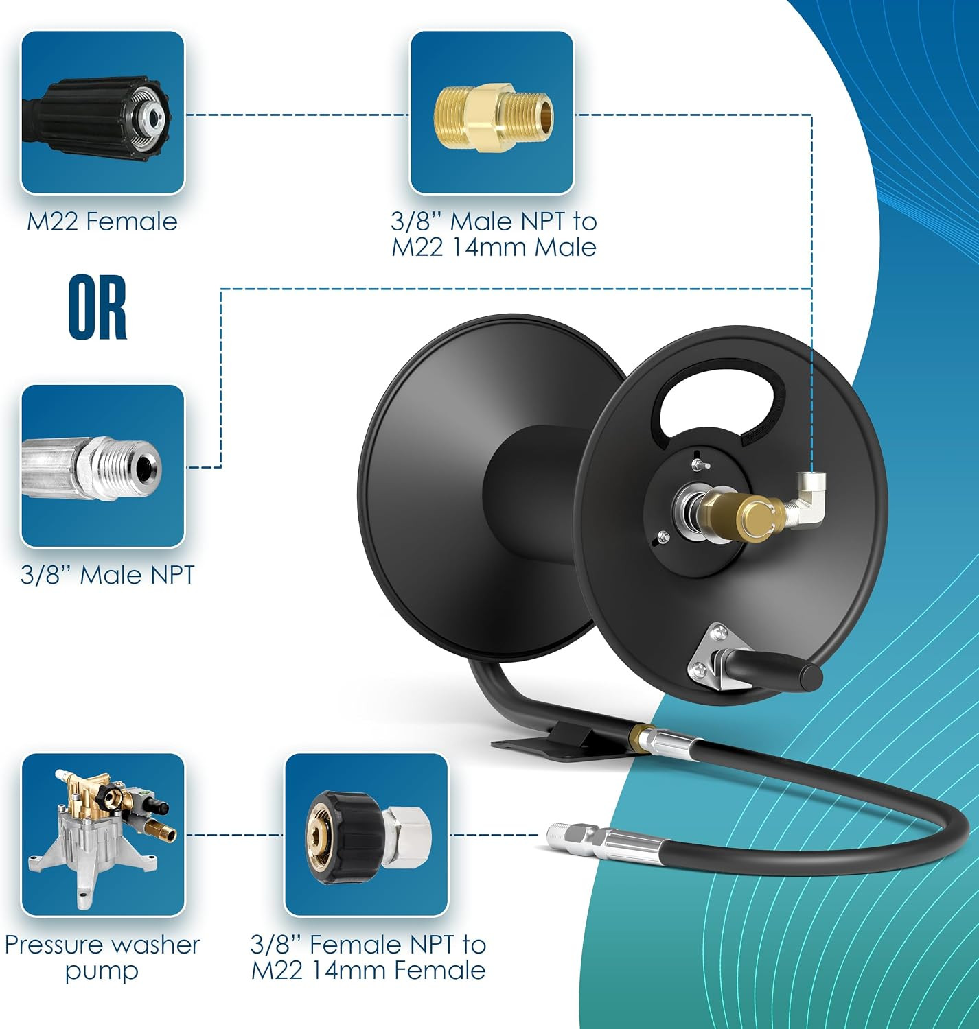 Houseables Pressure Washer Hose Reel, Pressure Washer Reel, 100 FT, Holder for P