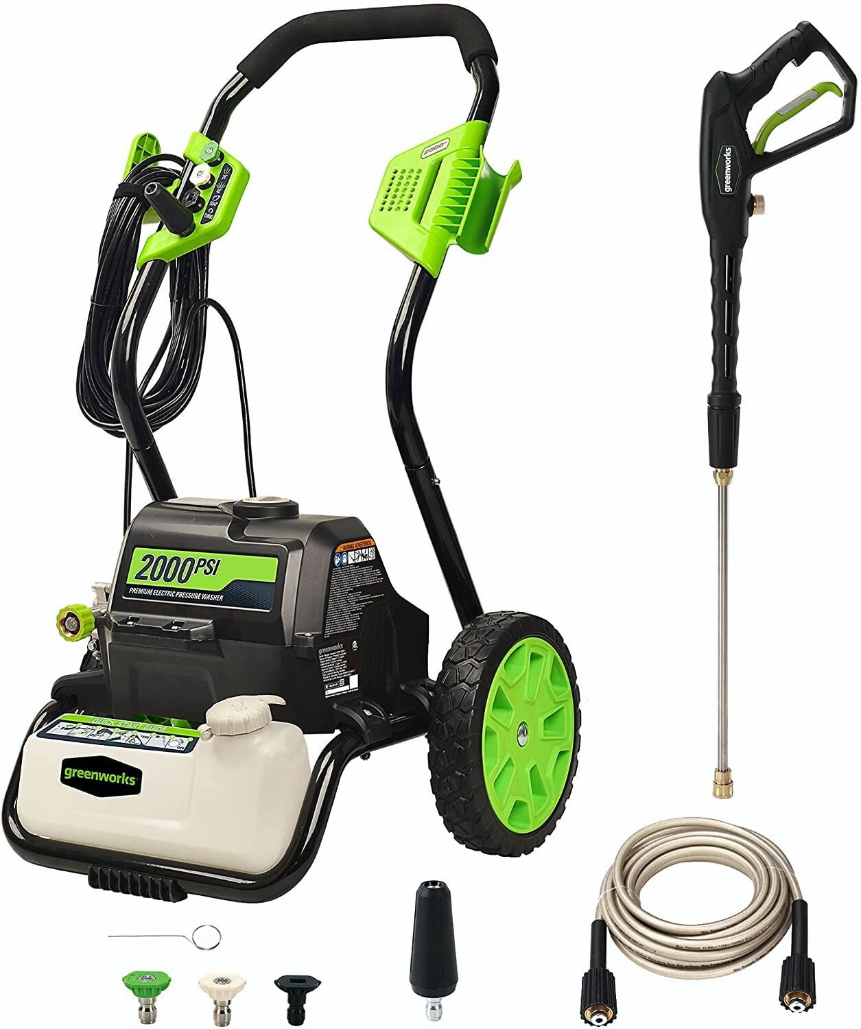 Greenworks 2000 PSI 1.2 GPM Electric Pressure Washer 25Ft Hose 35Ft Cord 4 Nozzl