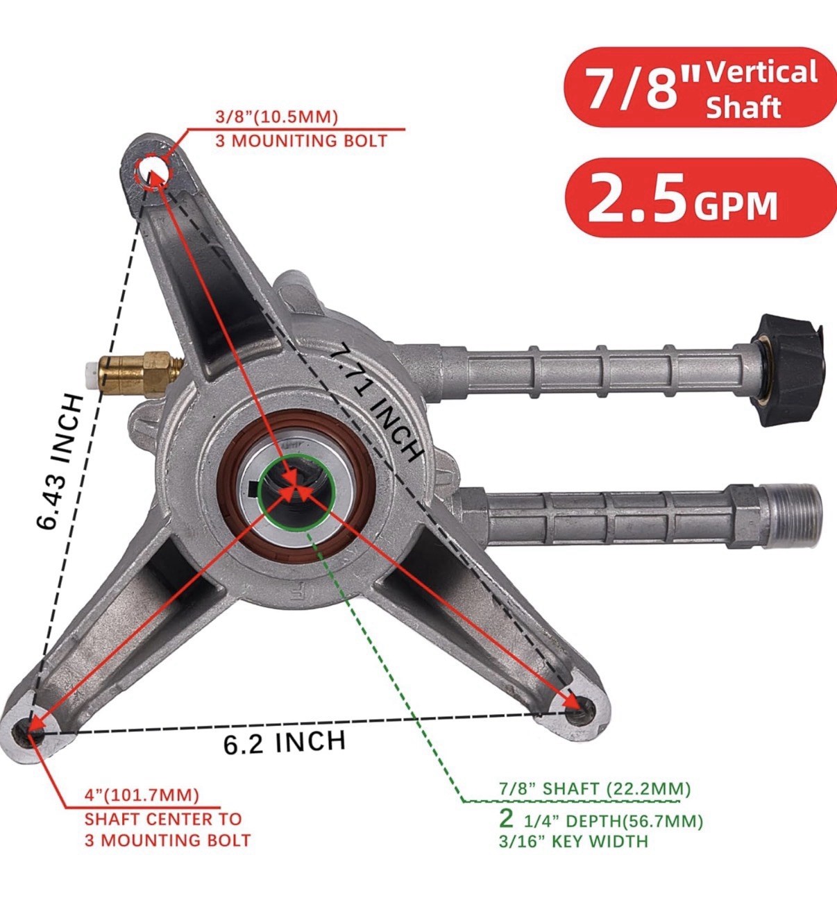 7/8″ Shaft Vertical Pressure Washer Pump 2600-3000 PSI @2.5 GPM & Power Wash