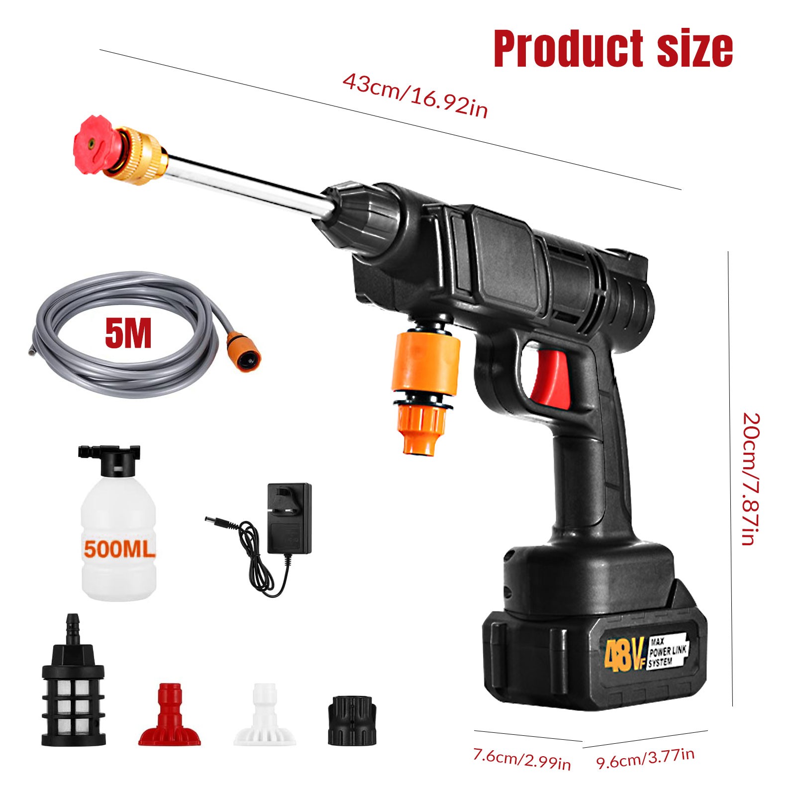 Portable Cordless Electric High Pressure Water Spray Gun Car Washer Cleaner Tool