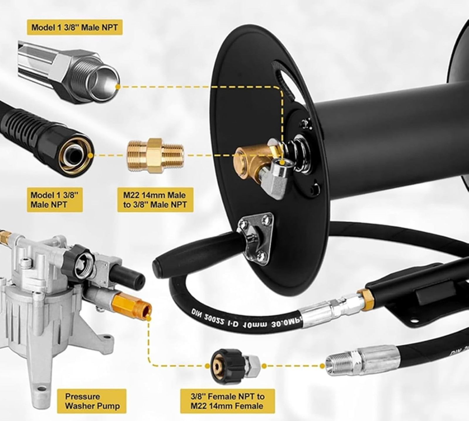 100FT Pressure Washer Hose Reel, High Pressure Hose Reel with Hand Crank, 3/8