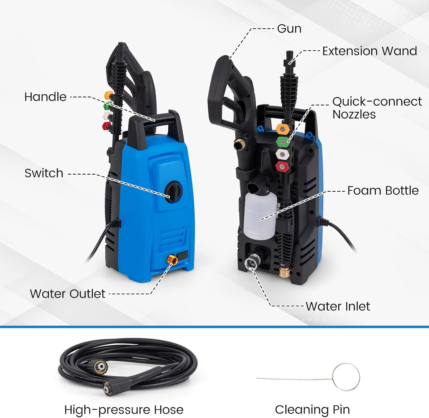 COSTWAY Electric Pressure Washer, Max 1900 PSI 1.8 GPM Power Washer with 4 Nozzl