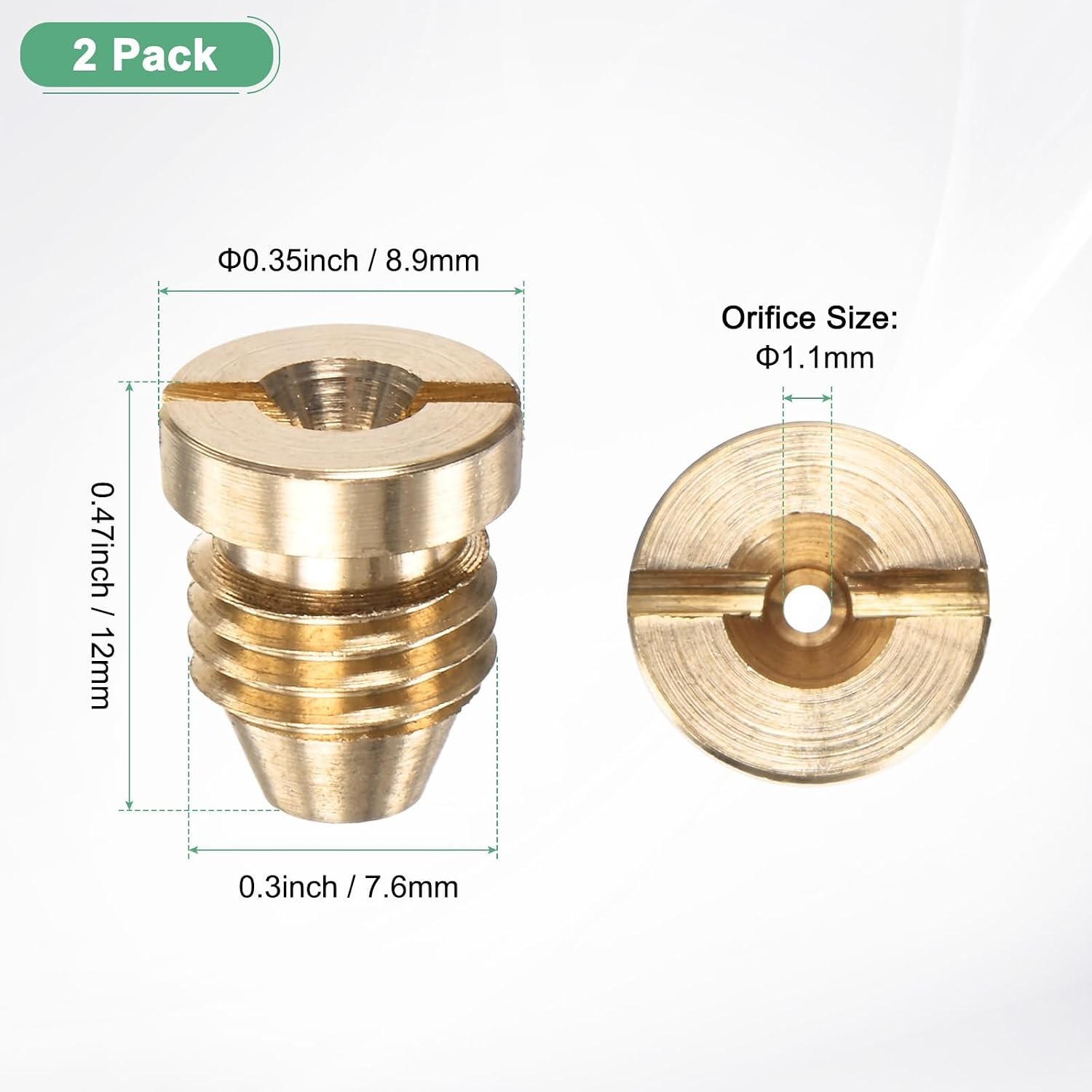 2-Pack Foam Cannon Orifice Nozzle 1.1mm Brass Universal Thread Tips for Snow
