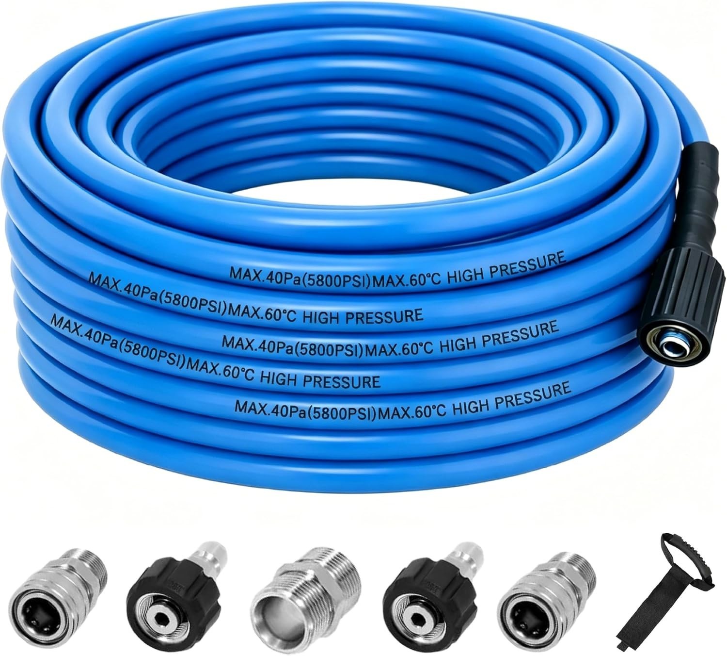 50FT Blue Pressure Washer Hose – 5800 PSI Kink-Resistant with Quick Connector