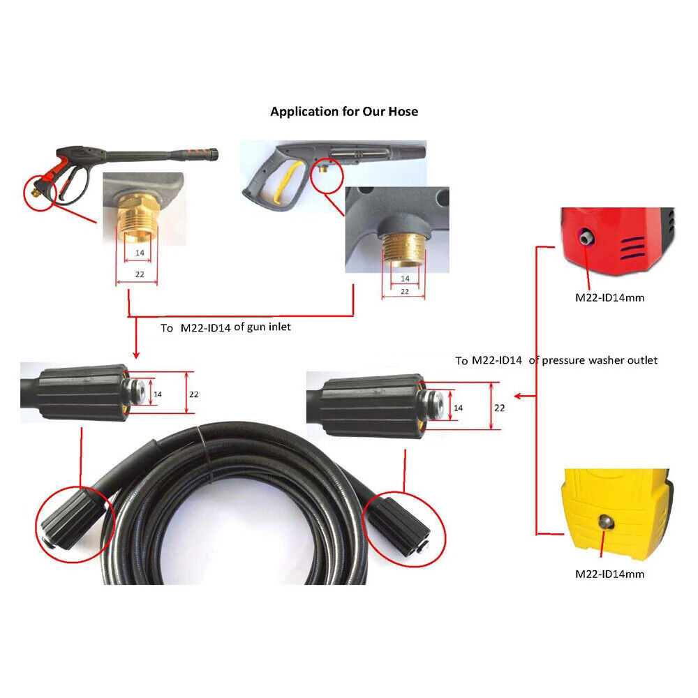 High Pressure Washer Hose 15m/50ft 5800PSI M22-14mm Power Washer Extension Tube