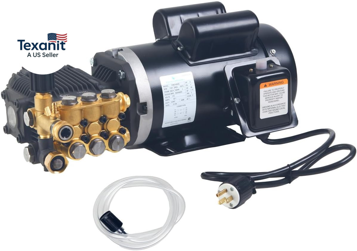 1500 PSI 2 GPM Pressure Washer Pump Assembly with 2 HP 120 V Motor – Triplex Pow