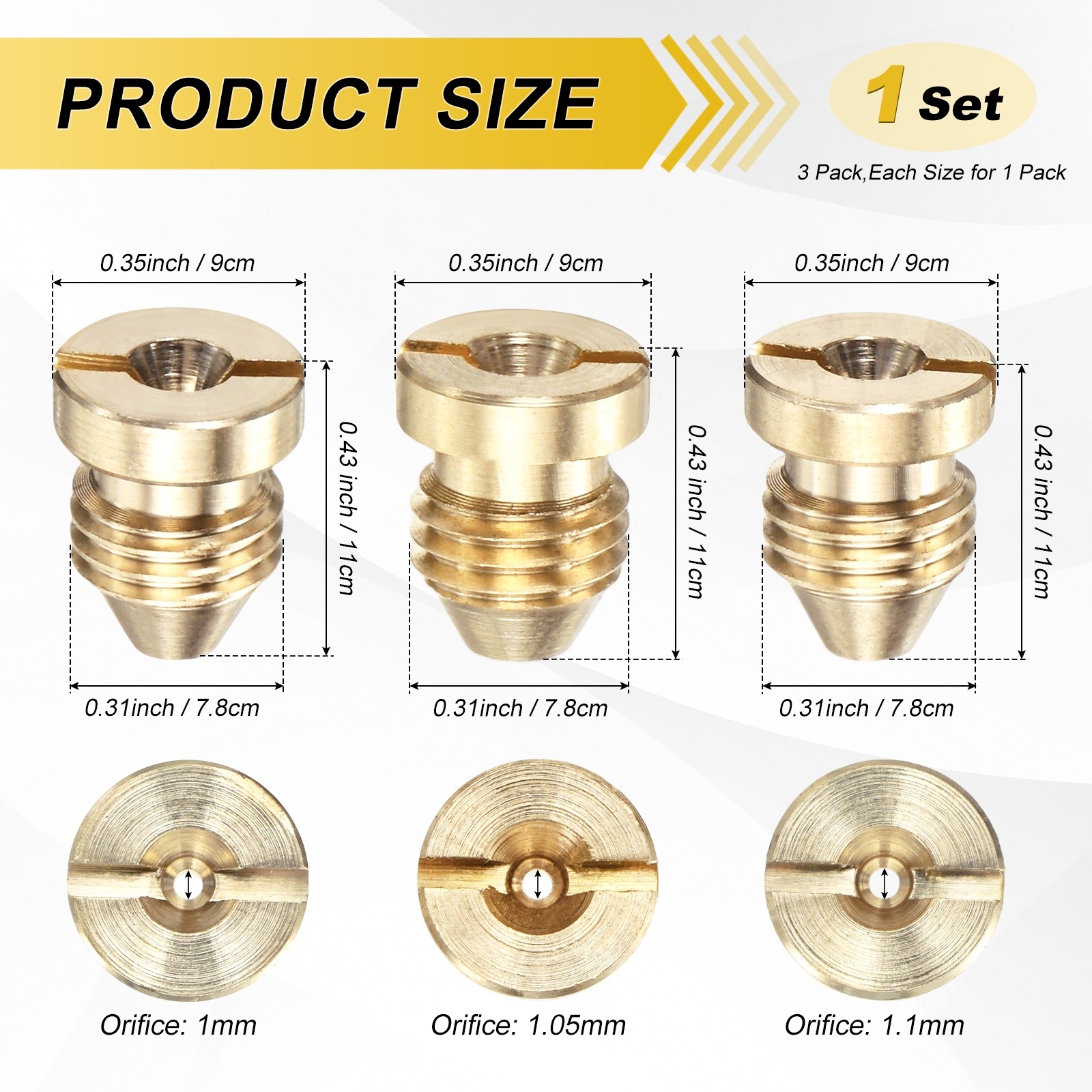 3-Pack 1.0/1.05/1.1 mm Brass Foam Cannon Orifice Nozzle Tips for Car Wash