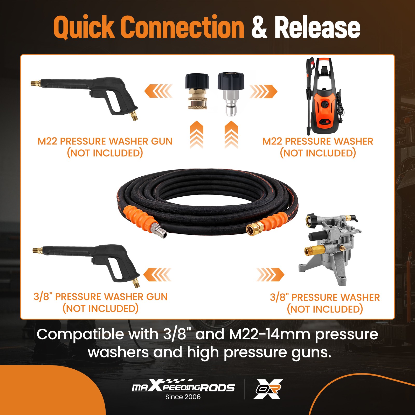 3/8″ Quick Connect Pressure Hose 5FT 4800PSI Steel Wire Braided Rubber Black