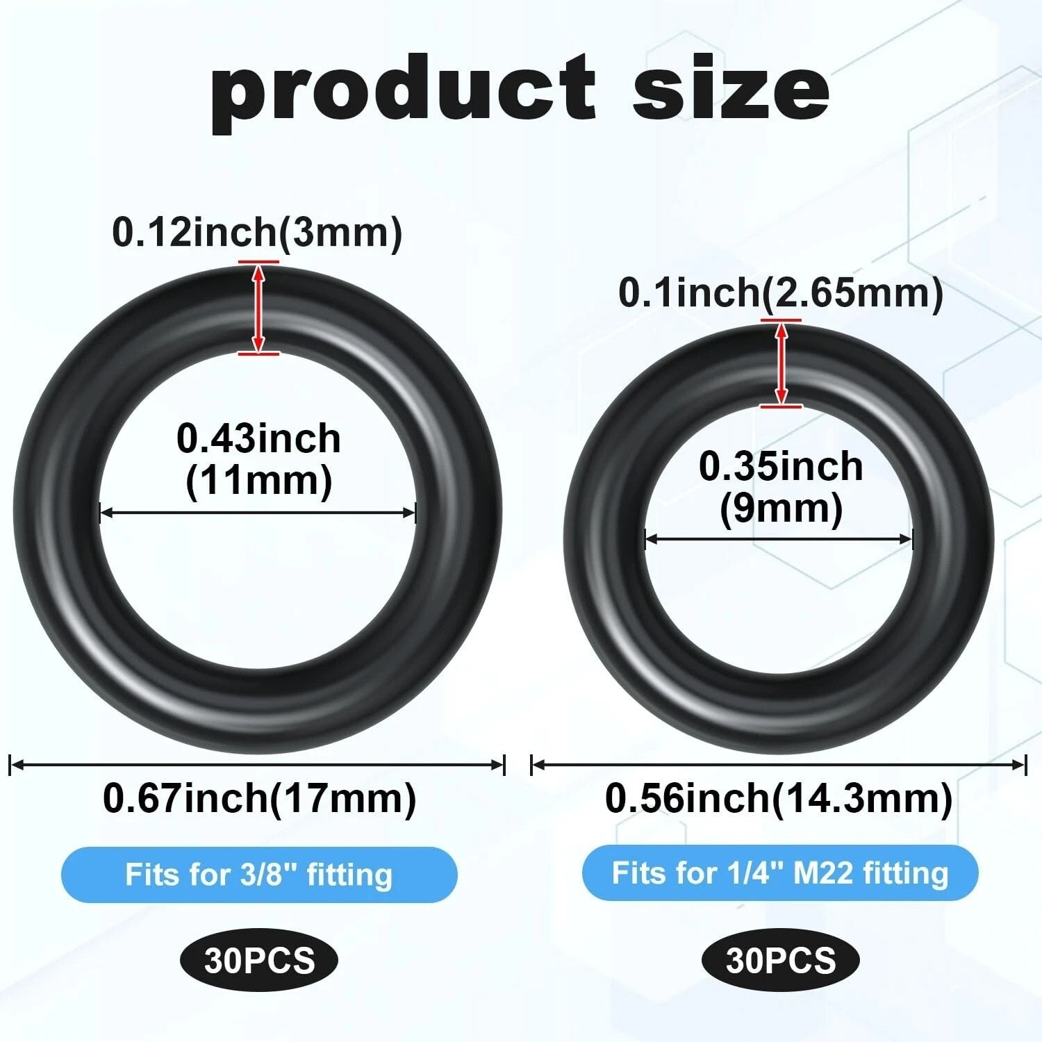 60pcs Thickened O-Rings Power Pressure Washer Replacement for 1/4 inch, 3/8 inch
