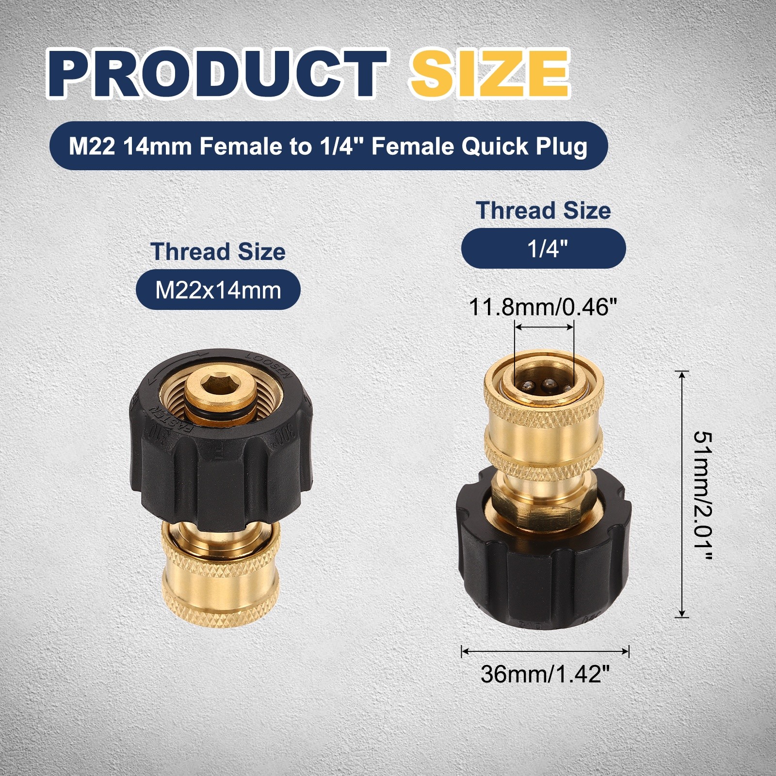 Pressure Washer Adapter M22 14mm Female to 1/4″ Female Quick Plug Brass Fitting