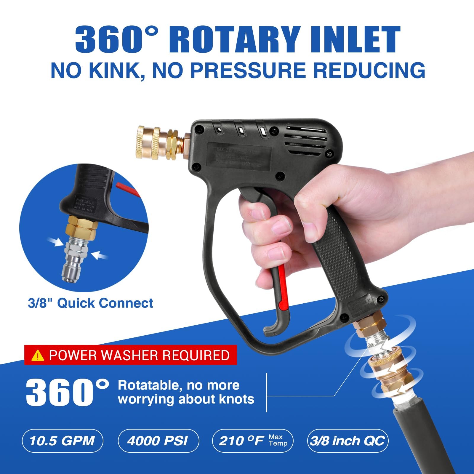 Short Pressure Washer Gun, 4000 PSI High Power Washer Spray Gun, 10.5 GPM Foa…