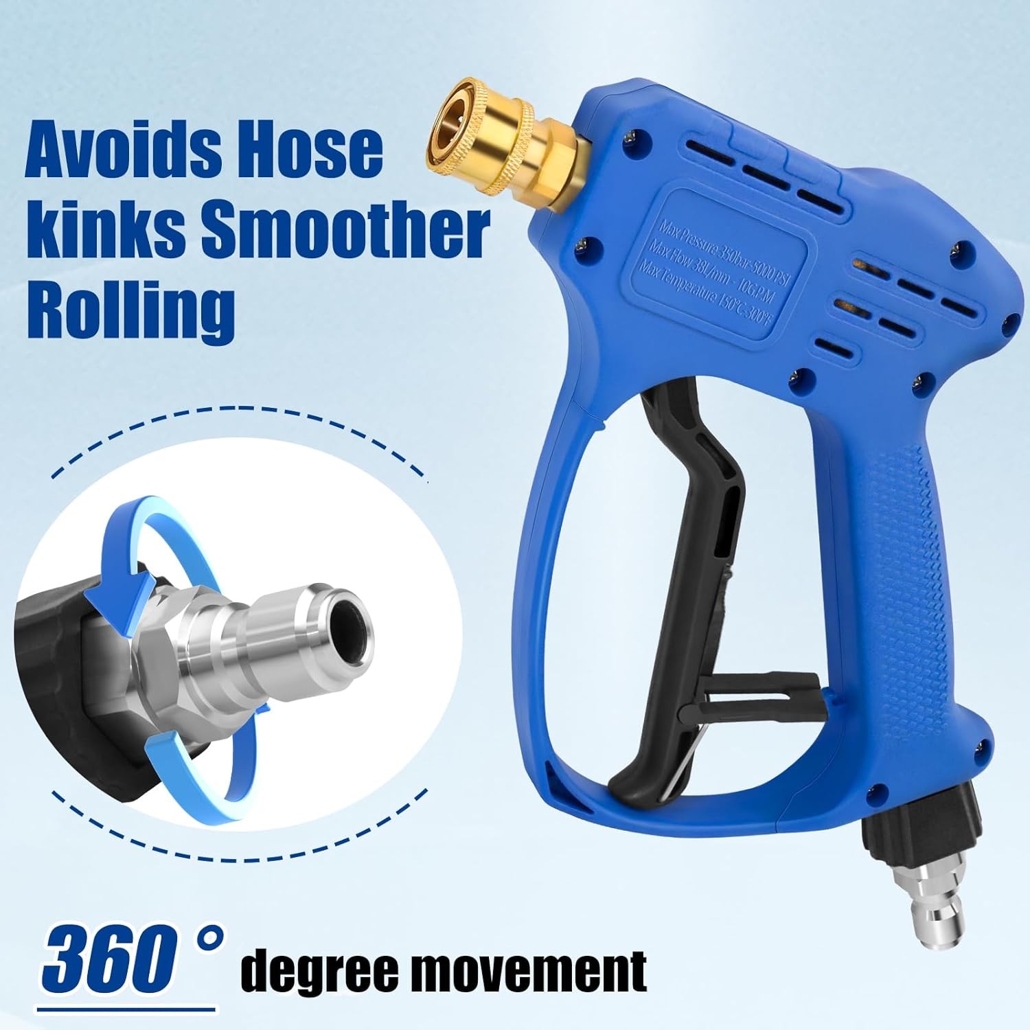 Stubby Swivel Pressure Washer Gun – 5000 PSI / 10 GPM with 3/8″ Male Plug and…