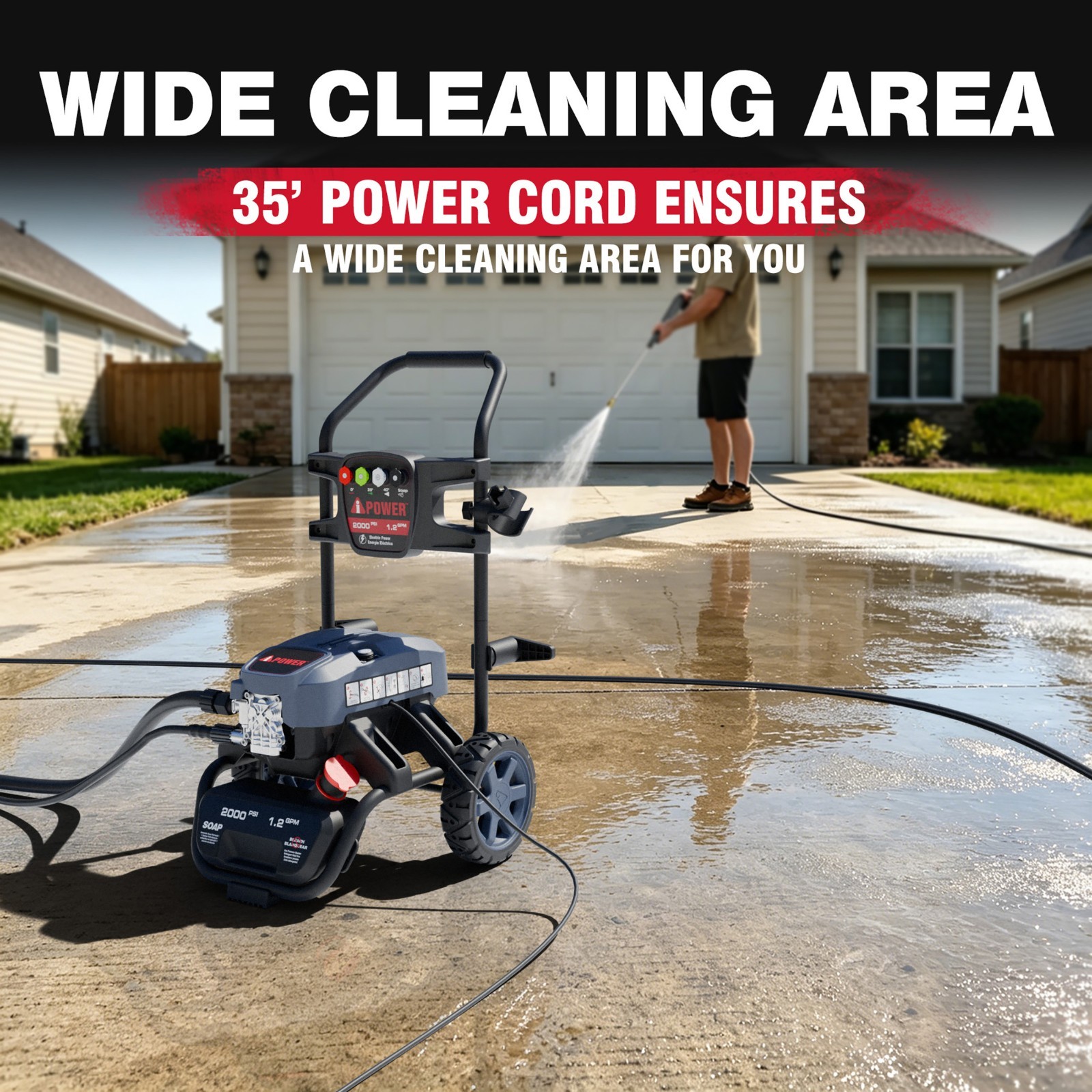 A-iPower 2000PSI 1.2GPM Electric Pressure Washer with 5 QC Nozzles Soap Tank