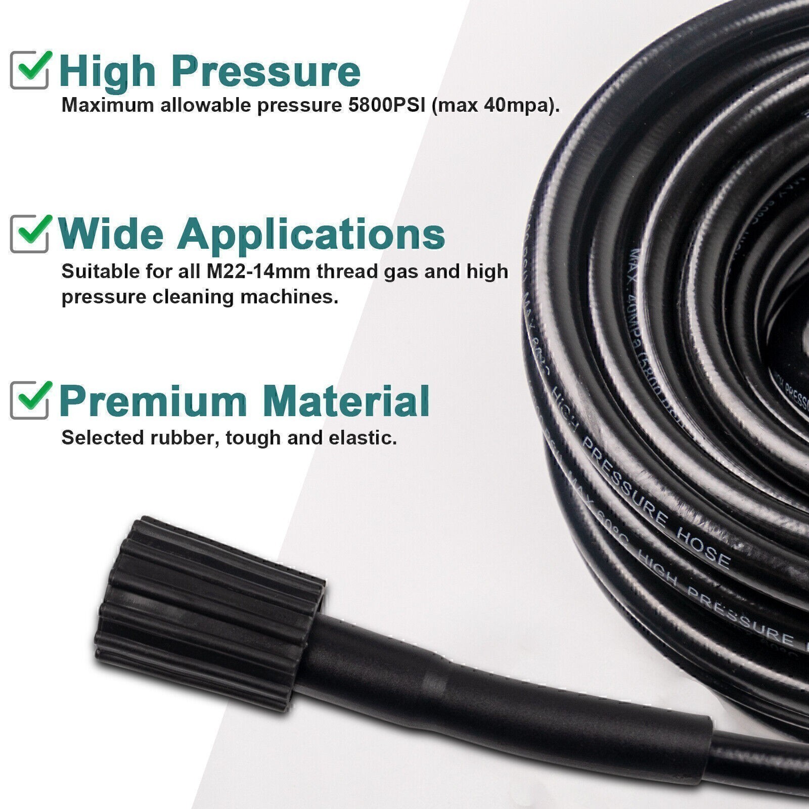High Pressure Washer Hose 6m/20ft 5800PSI M22-14mm Power Washer Extension Tube ;