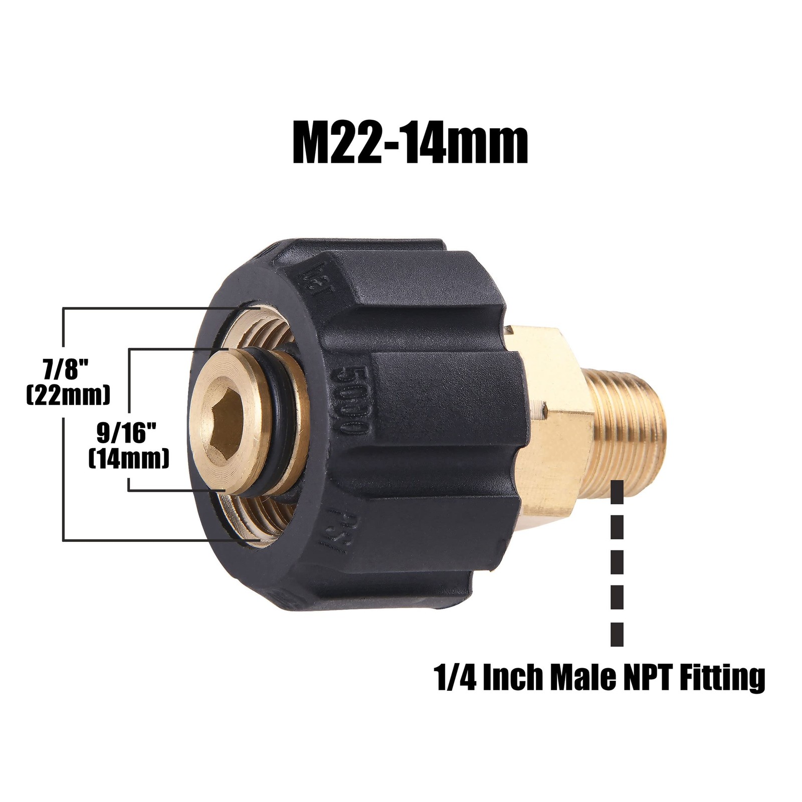 Pressure Washer Adapter, Female Metric M22 to 1/4 Inch Male NPT Fitting, 5000…