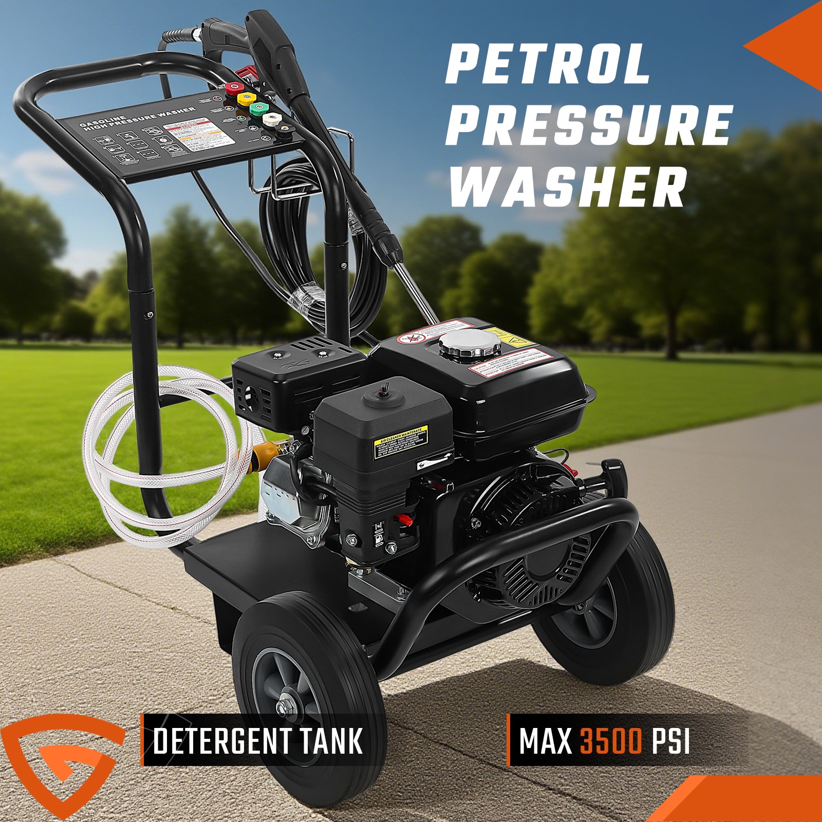 High Pressure Cleaner 3500PSI Gas Powered 212cc 7HP w/ 5 Nozzles For Cars Fences