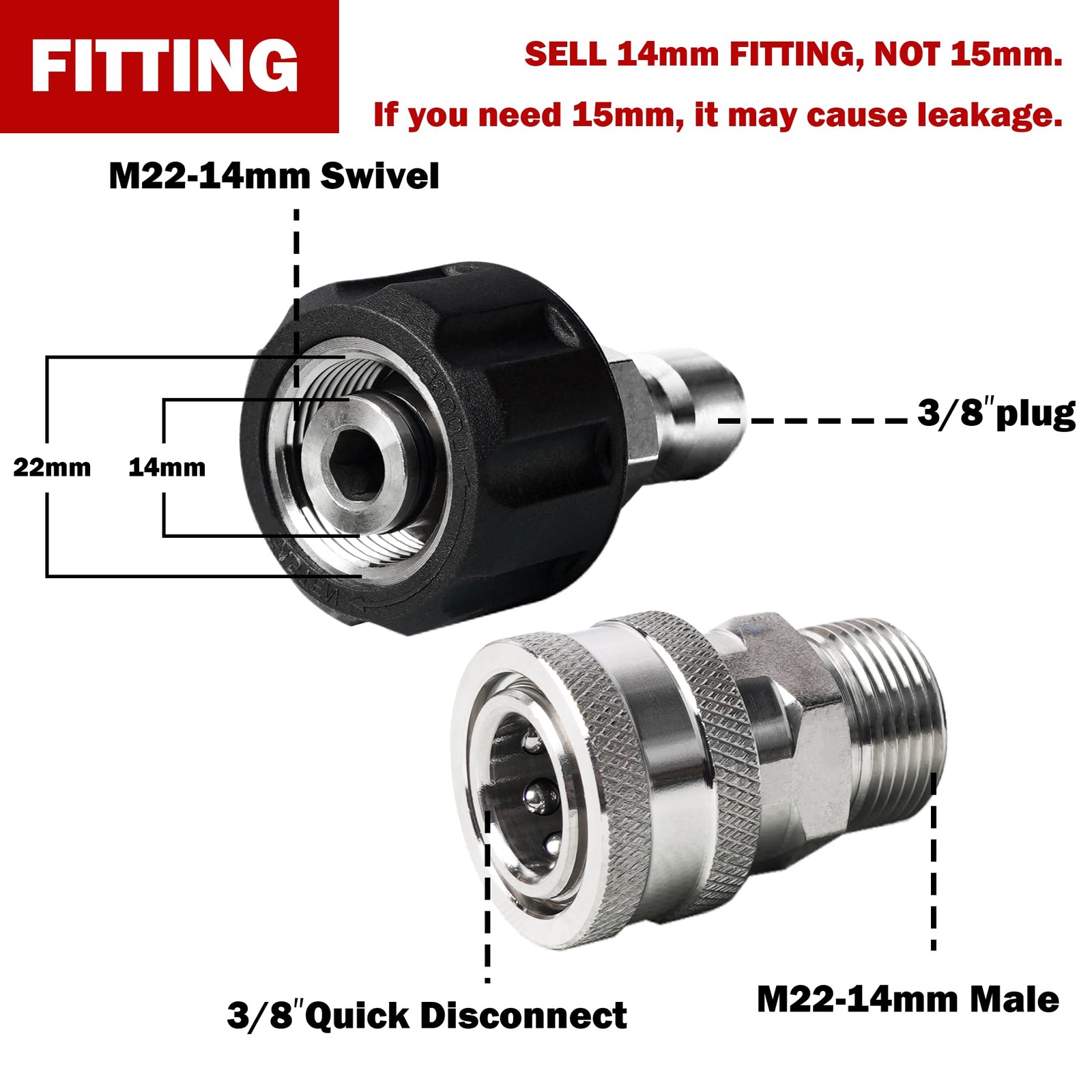 4 PCS Pressure Washer Quick Connect Kit Stainless Steel Disconnect M22