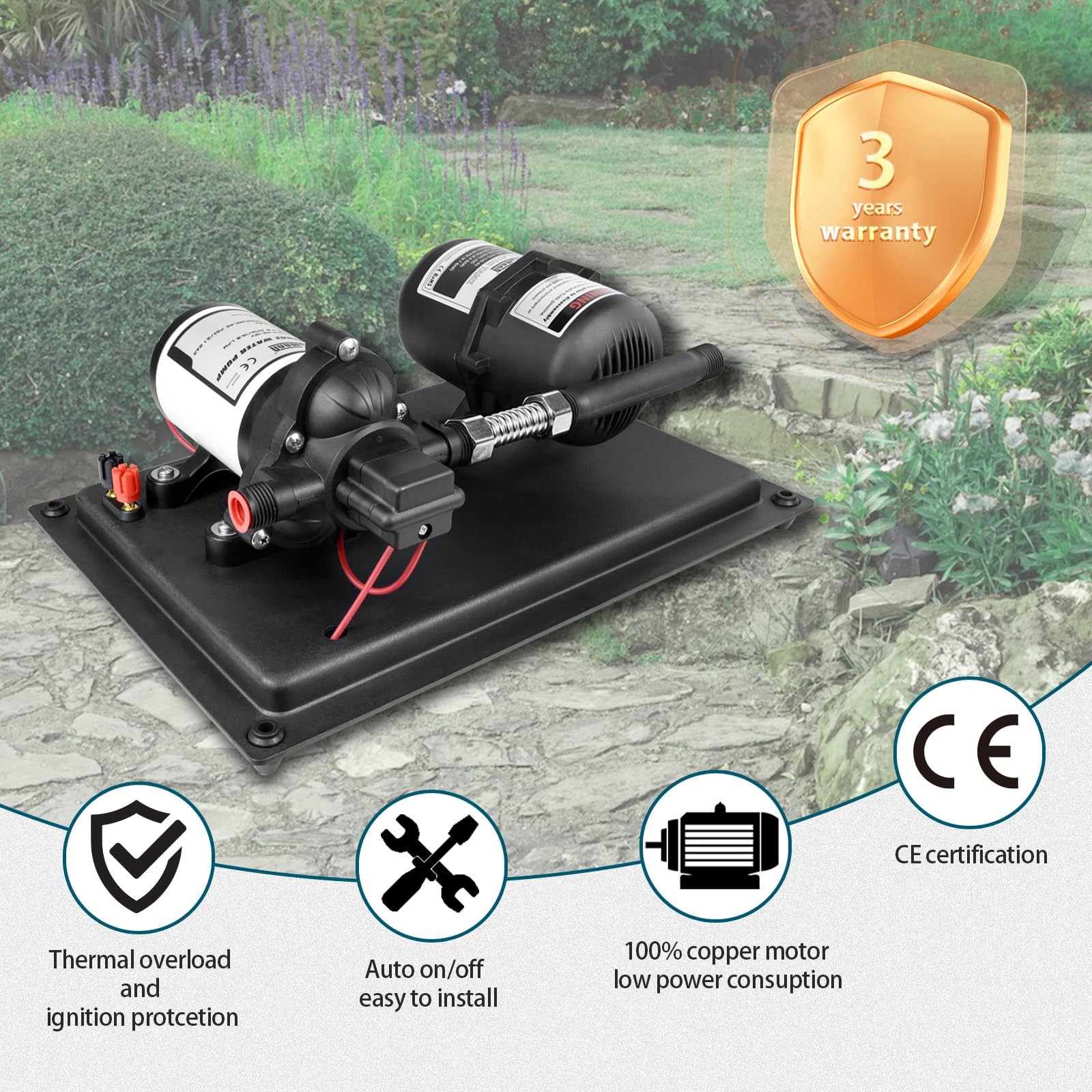 12V RV Water Pump and Accumulator Tank System, 4.0GPM 45PSI Self Priming Wate…