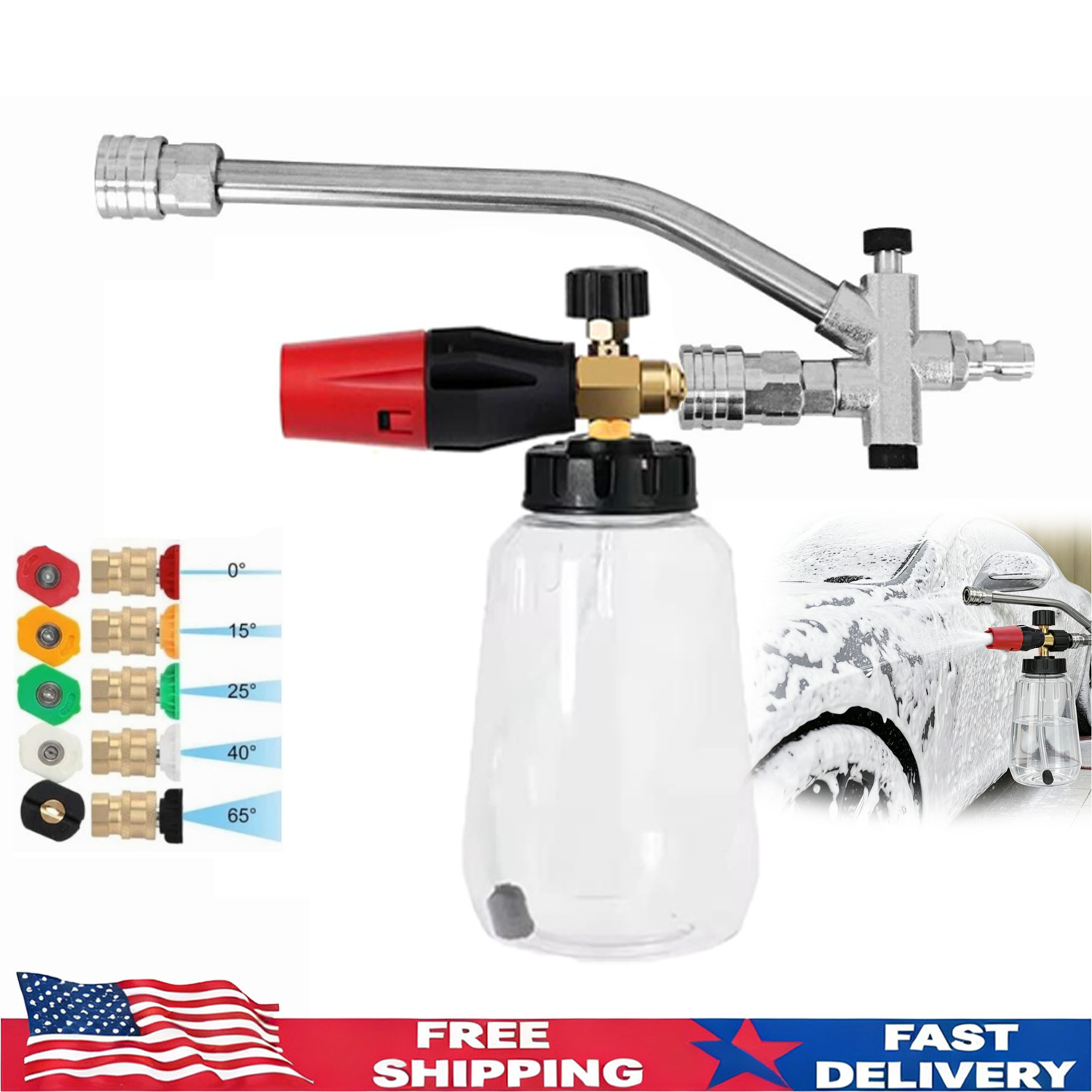 1L Snow Foam Lance Cannon Soap Bottle Dual-Connector Double Tip Attachment USA