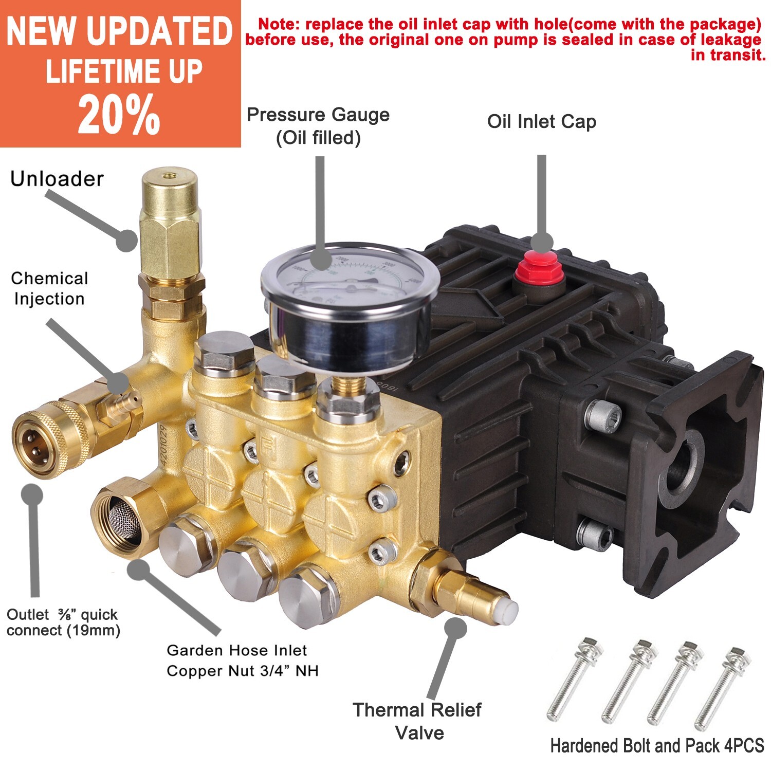 Pressure Washer Pump Power Washer Pump 3/4″ Horizontal 3000 PSI 3.5 GPM