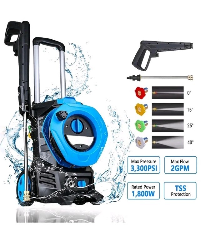 SUGIFT 3300 PSI Electric Pressure Washer with 4 Nozzles for Cars Homes Driveways