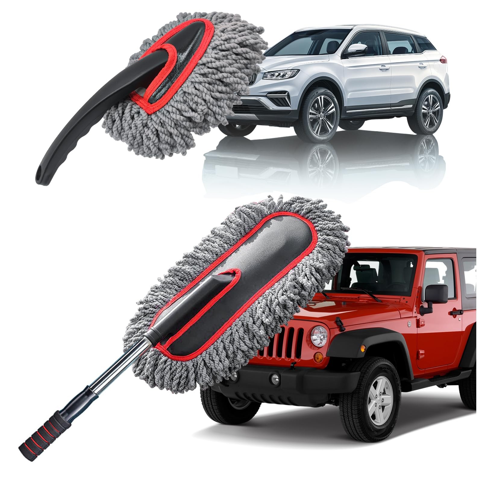 YeewayVeh Car Duster Kit, 2PCS Microfiber Exterior and 2 Pack, Red, Gray