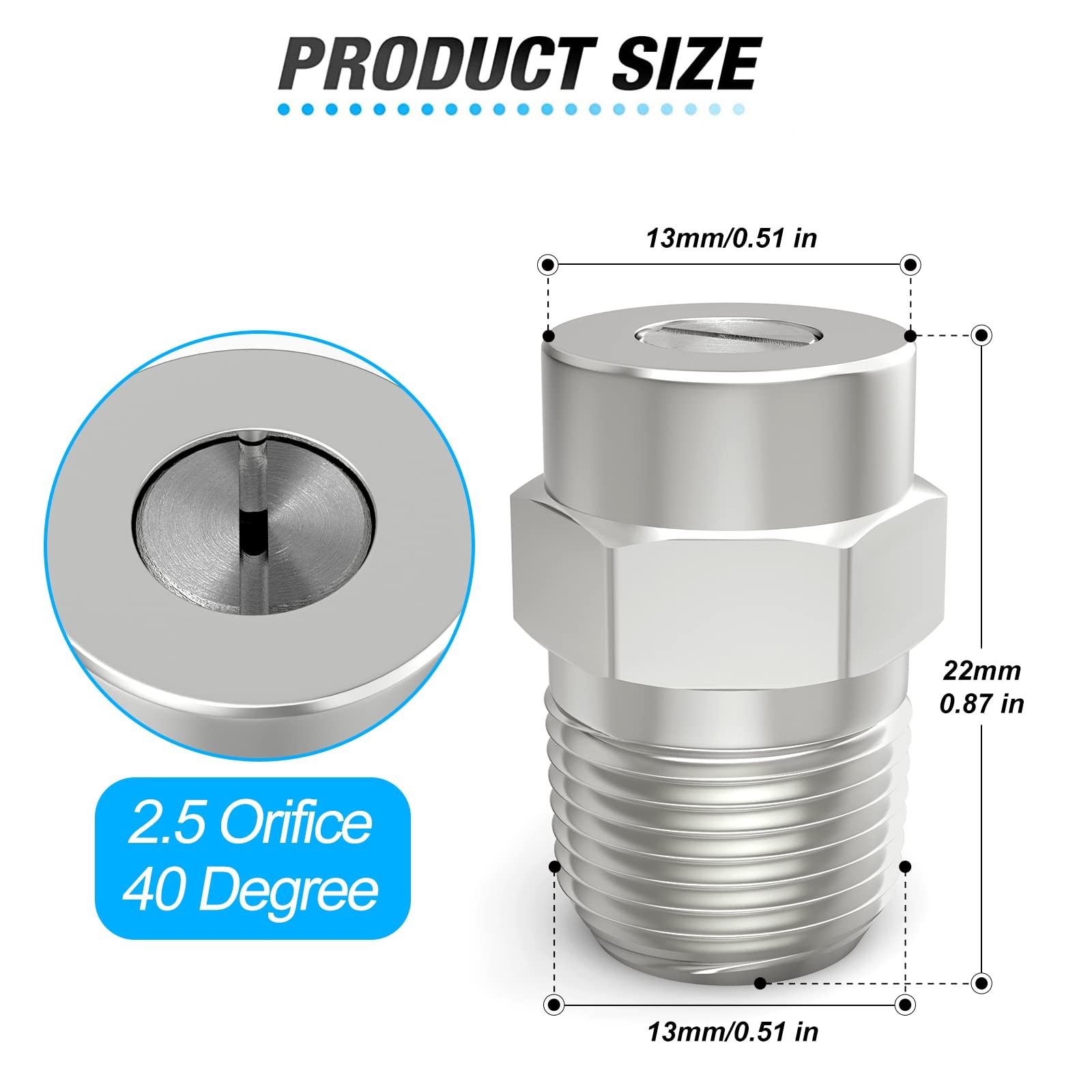 5 PCS 40 Degree Surface Cleaner Tips 1/4 Inch NPT 2.5 Orifice 4000 PSI
