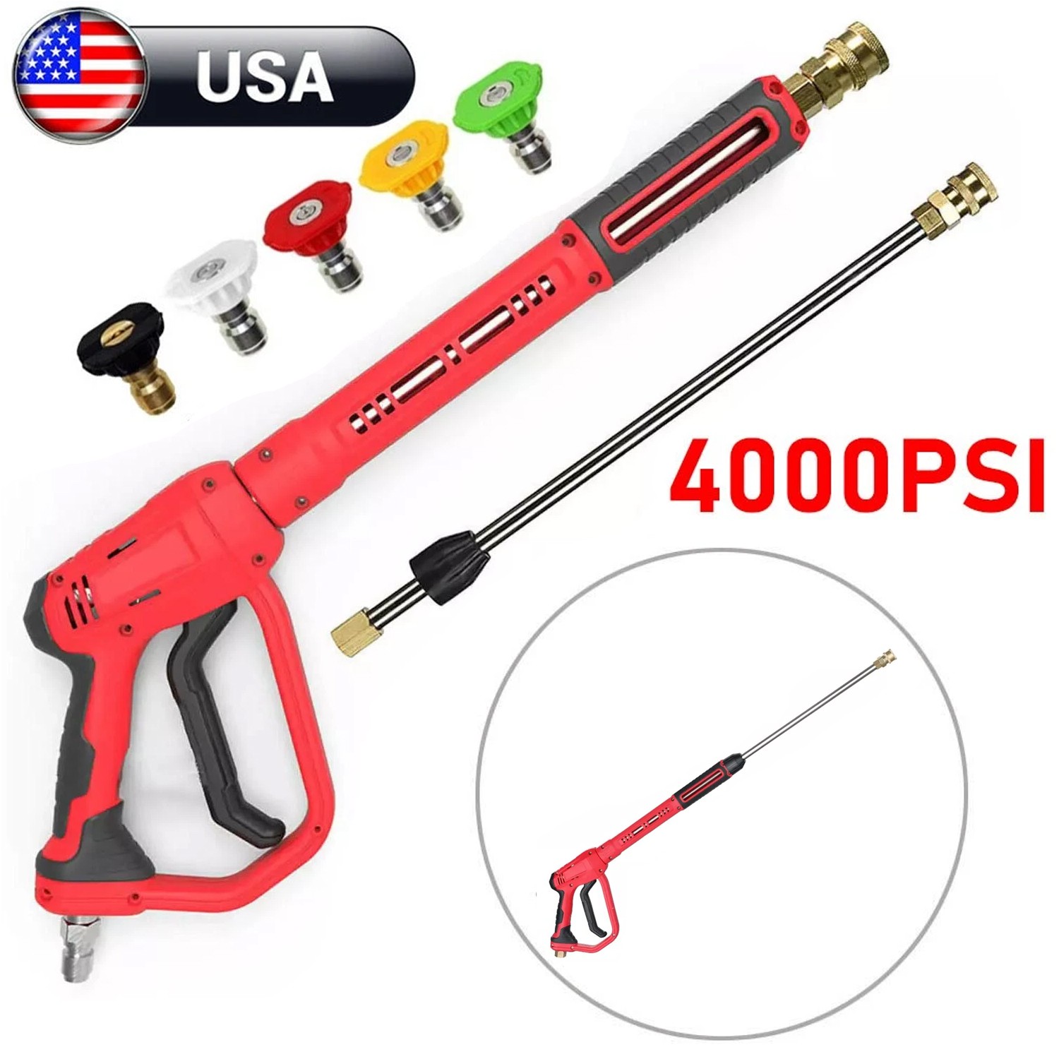 High Pressure Car Power Washer Gun Spray Wand Lance Nozzle Kit 4000PSI