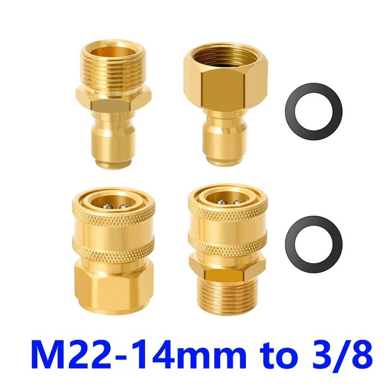 4PCS Pressure Washer Adapter Set Quick Disconnect Kit M22 Swivel 3/8” Connects