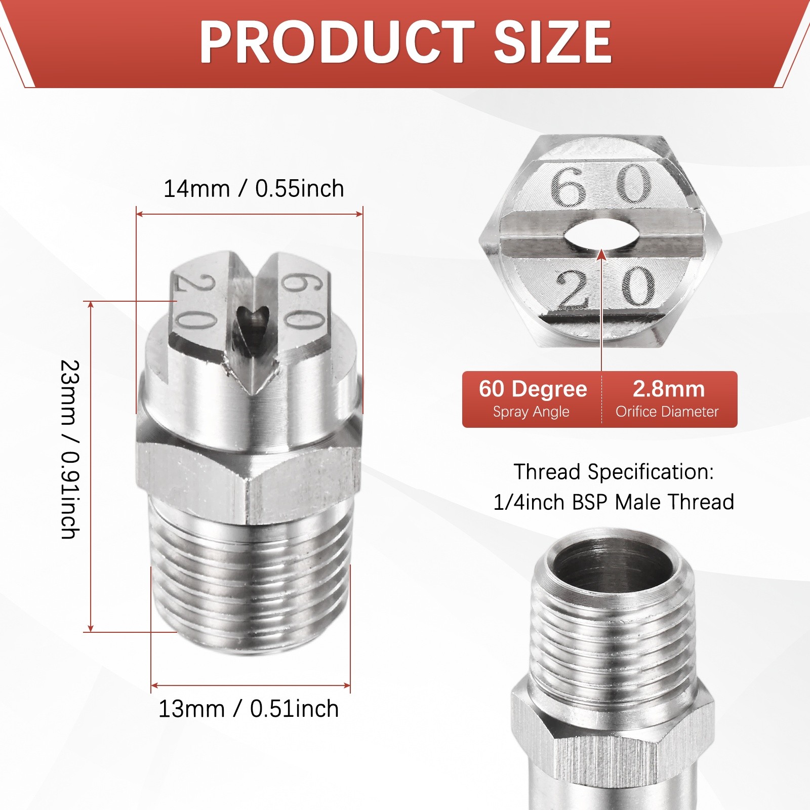 1/4″BSP 60° Flat Fan Spray Tip [3PCS] – Pressure Washer Nozzles [2.8MM]