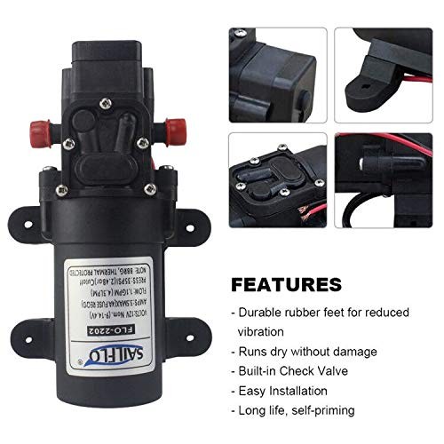 12v Water Pressure Diaphragm Pump 4.3 L/min 1.1 GPM 35 PSI with 360°Spin Fauc…