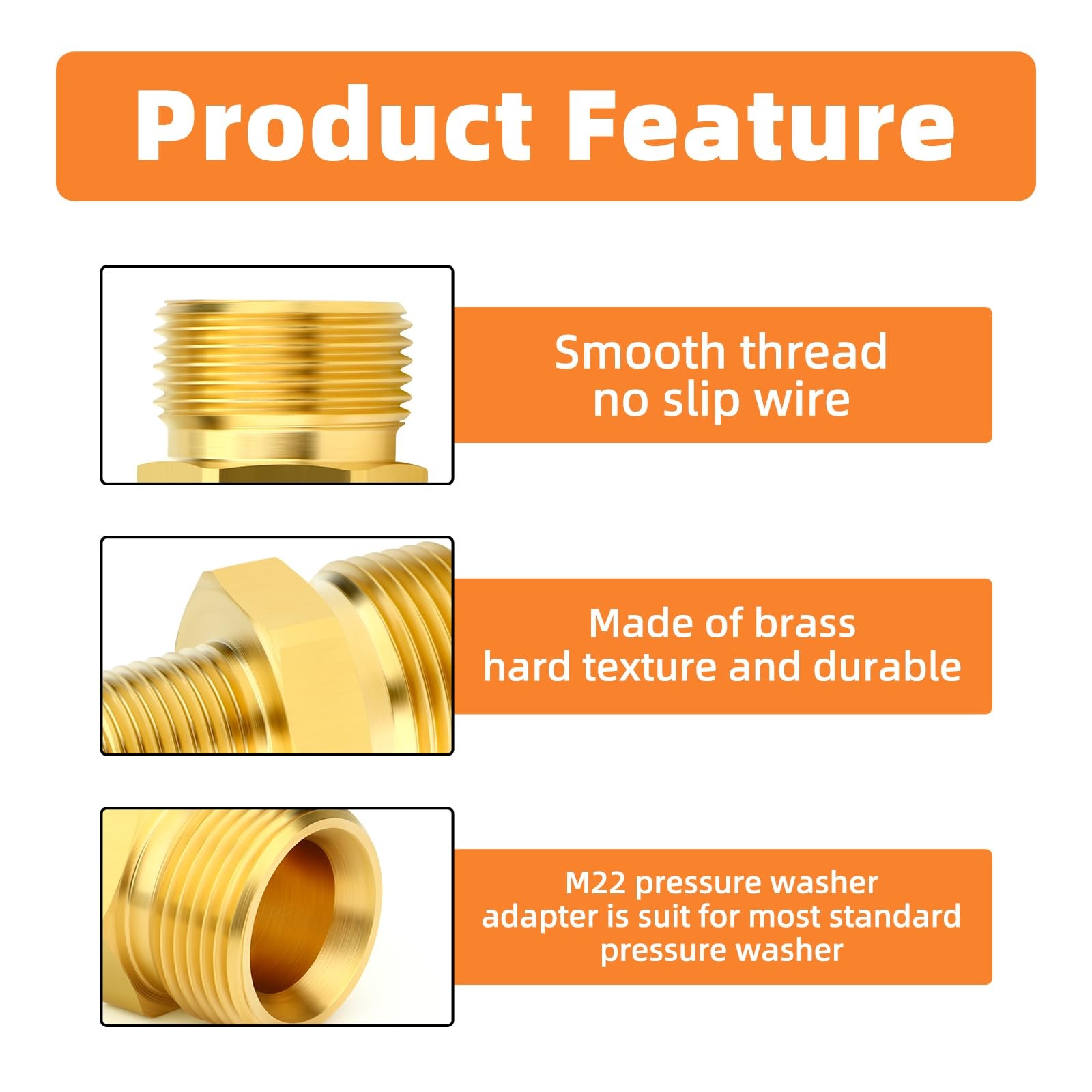 4PCS Brass M22 Pressure Washer Fitting Kit, Connect Guns, Hoses, Pumps, Adapters