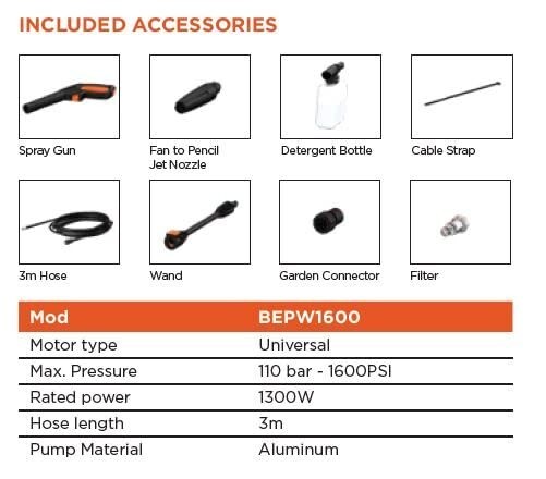 BLACK+DECKER BEPW1600-IN 1300W 1600 PSI 110 Bar Pressure Washer for Car wash