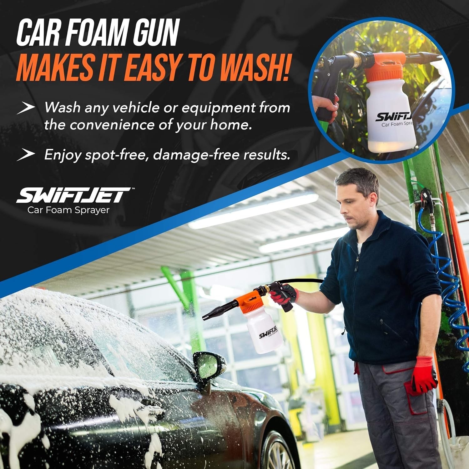 Foam Cannon Car Wash Kit – Adjustable Foam Gun & Microfiber Mitt Included