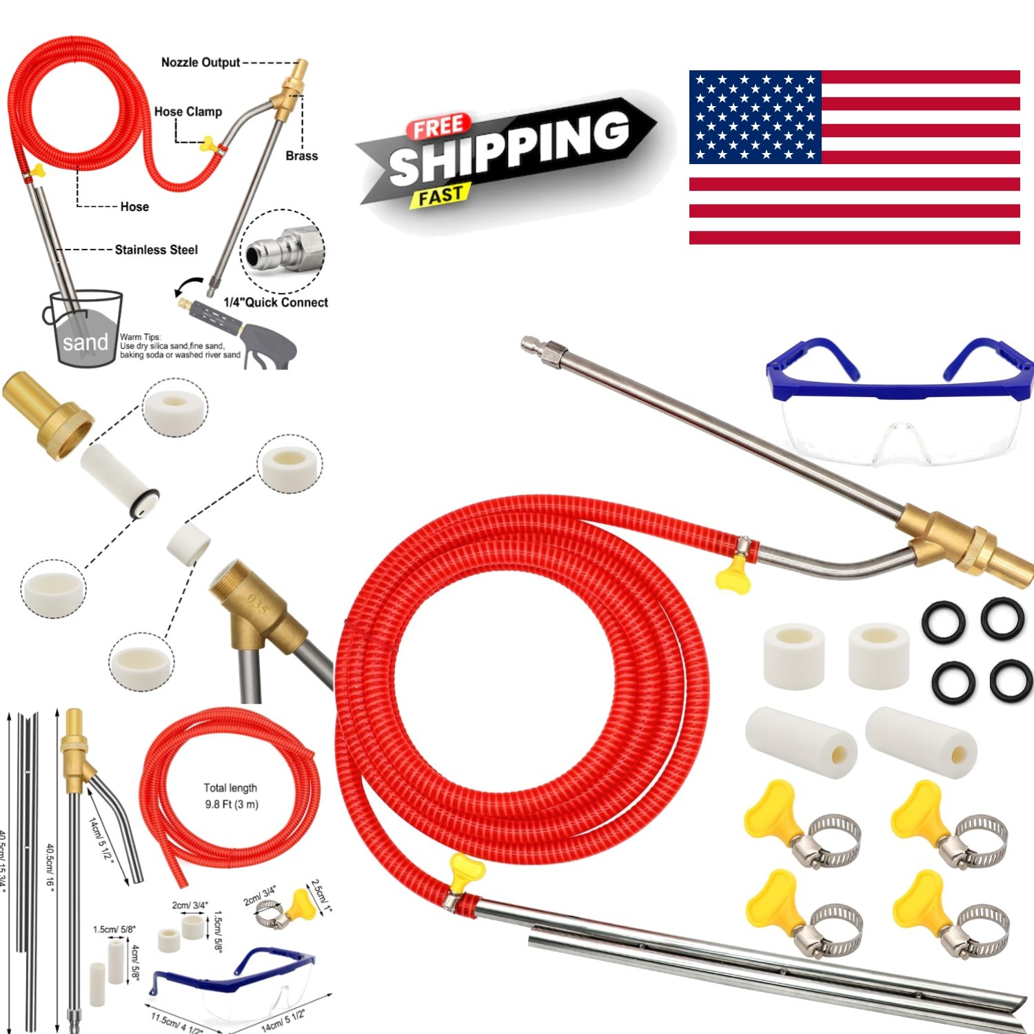 High Pressure Sandblasting Kit 5000 PSI with Durable Brass and Stainless Steel
