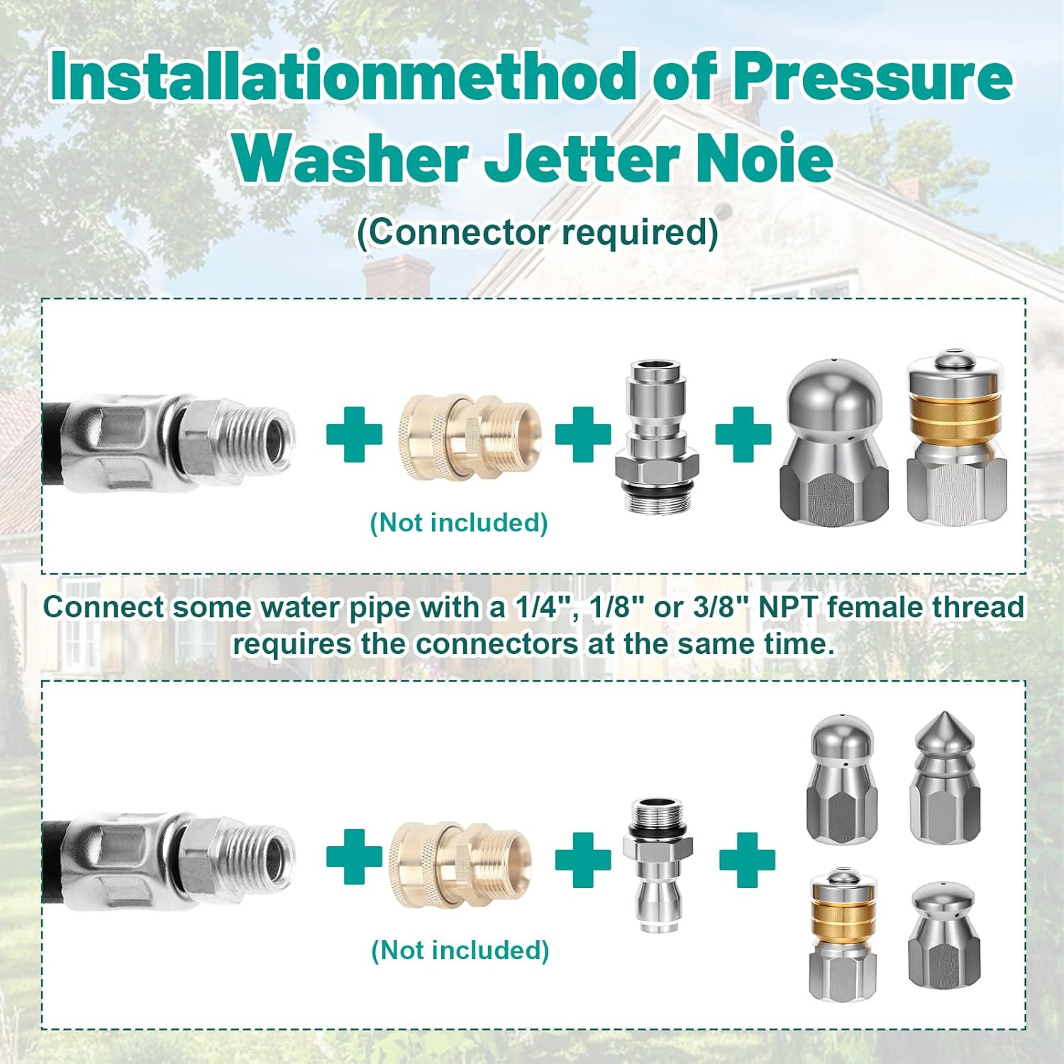 10Pcs Sewer Jetter Nozzle Kit with 1/4″ & 3/8″ NPT Quick Connectors,With 50 Need