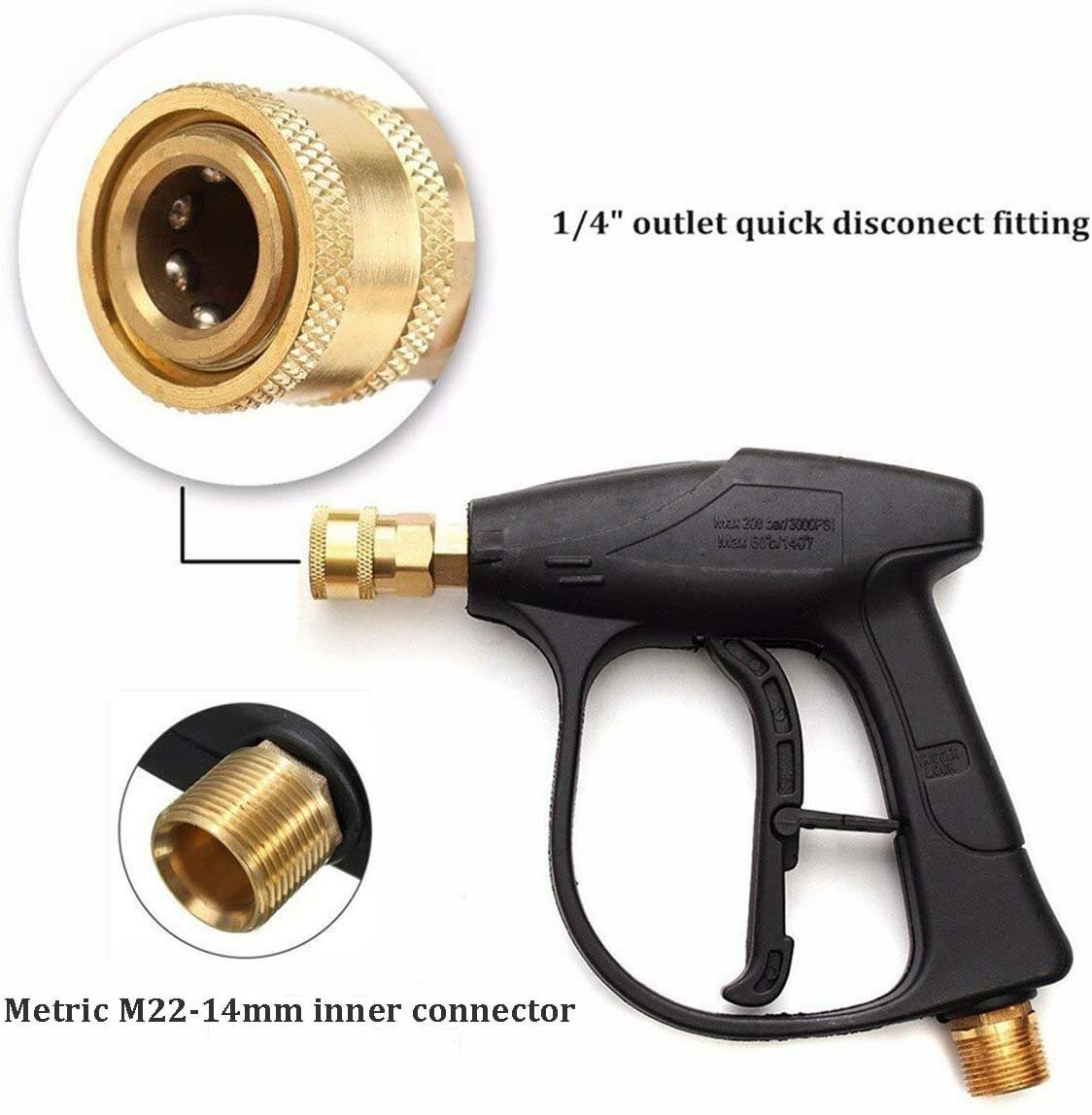 1/4″ High Pressure Washer Gun 3000 PSI Car Wash Foam Spray Short Wand w/ Nozzle