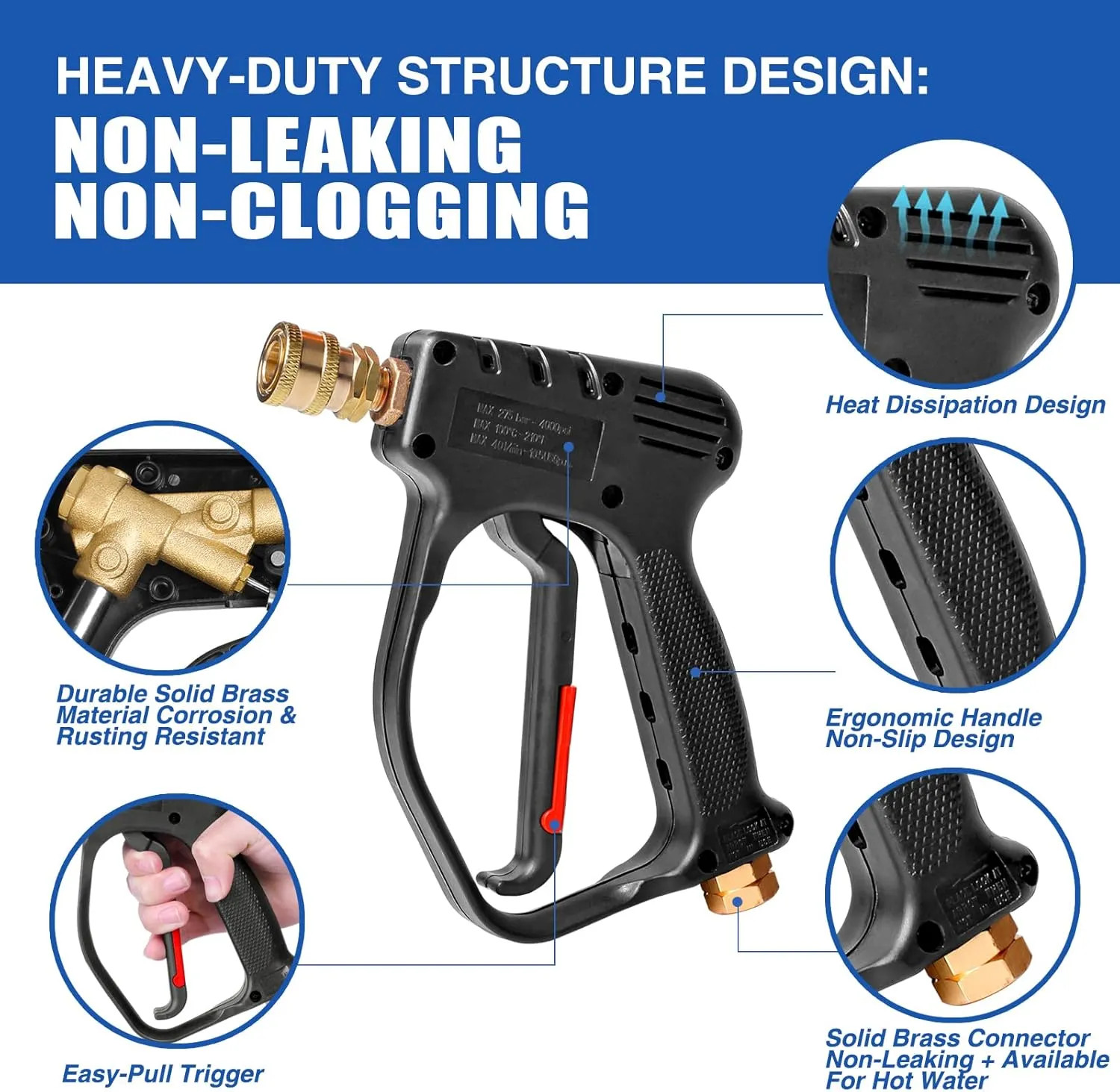 Short Pressure Washer Gun 4000 PSI 10.5 GPM With 3/8 Inch Quick Connect M22 A…