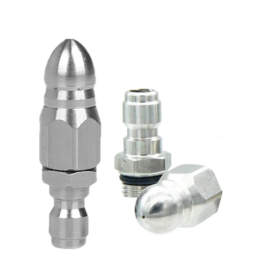 Sewer Jetter Nozzle 1/4 Quick Connector Stainless Steel 7 Hole Drain Pipe Flushe