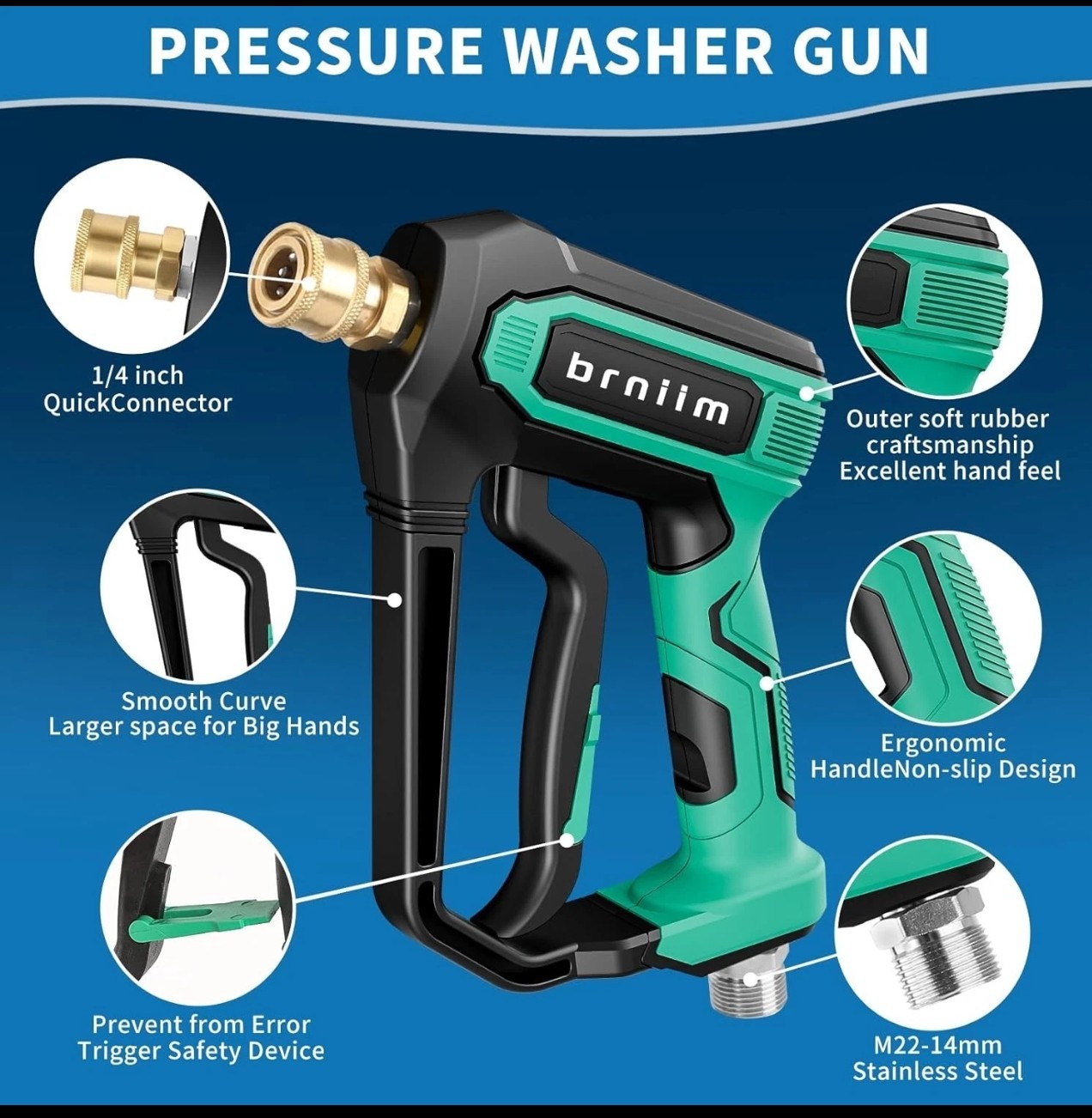 Industrial 5000PSI Pressure Washer Gun & Foam Cannon Kit Dual-Channel Car Washer