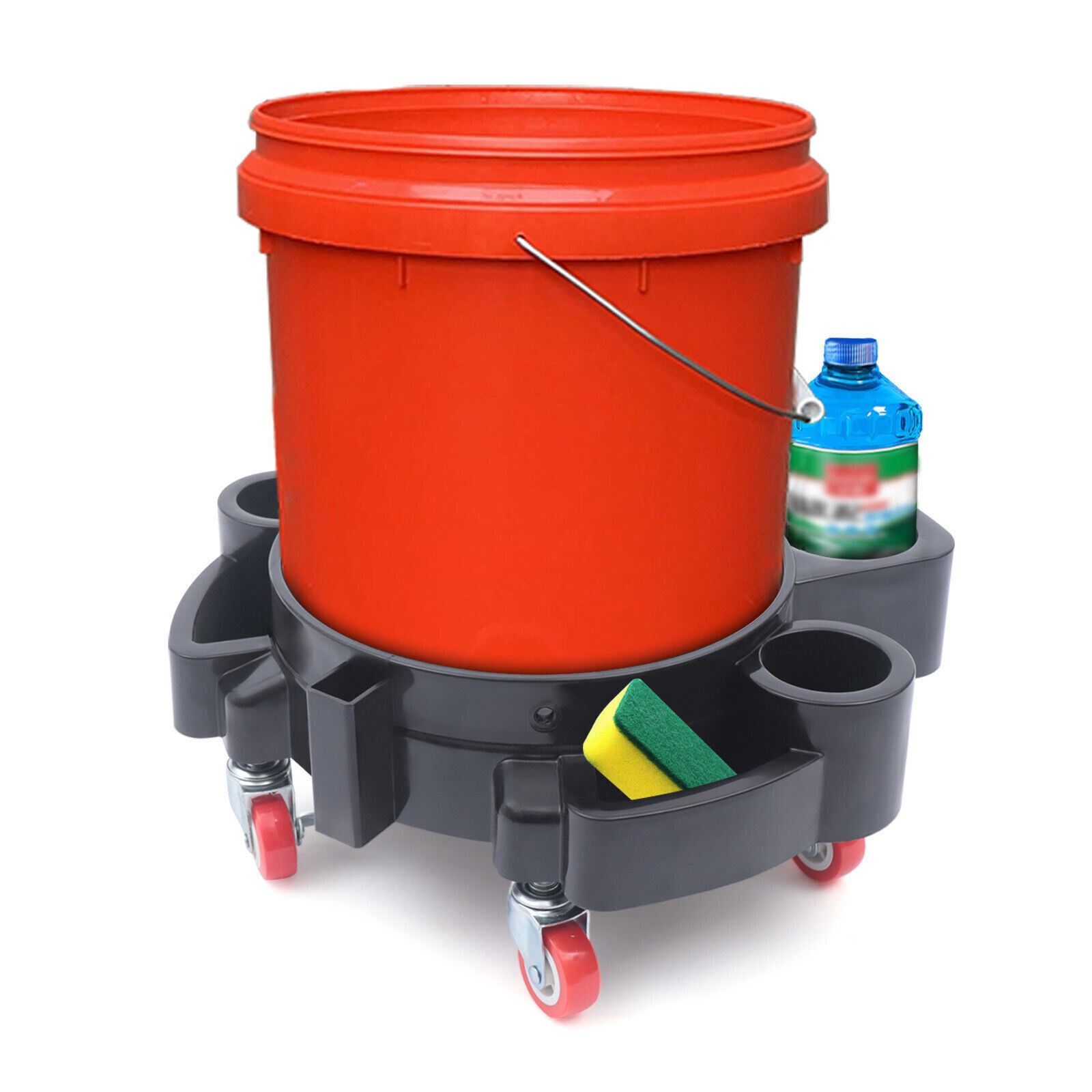 Bucket Dolly Car Wash Cleaning Trolly Mop Wash Drum Rolling Cart Heavy Duty