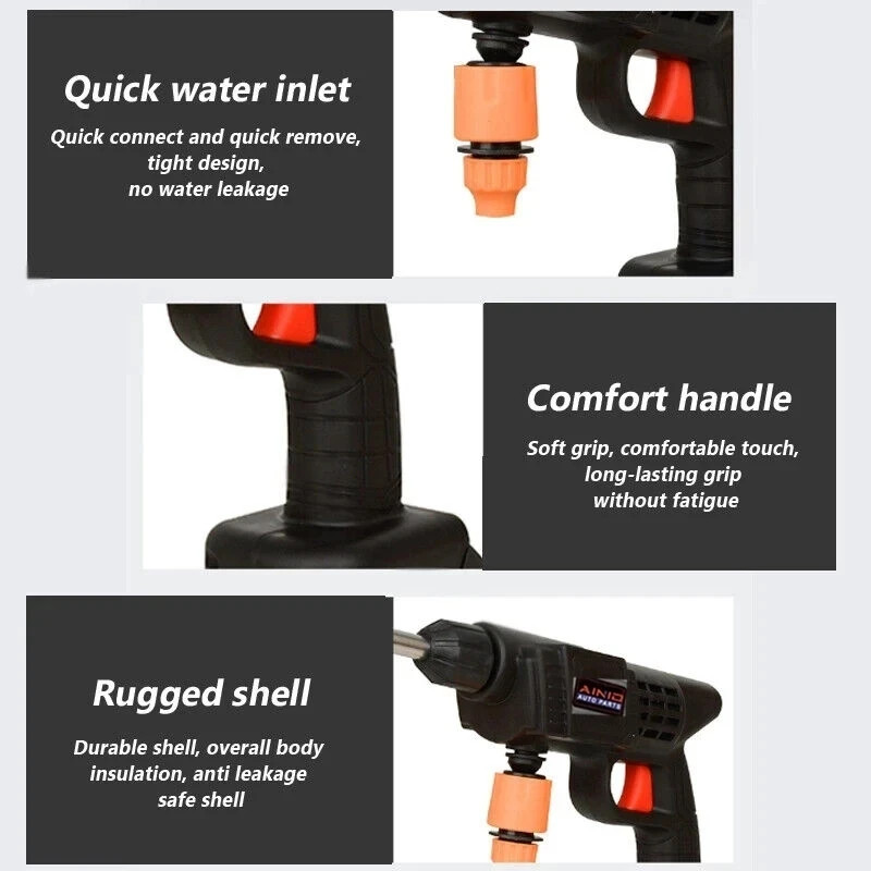 60BAR Wireless High Pressure Car Wash Water Gun Self Priming 300W Cleaner
