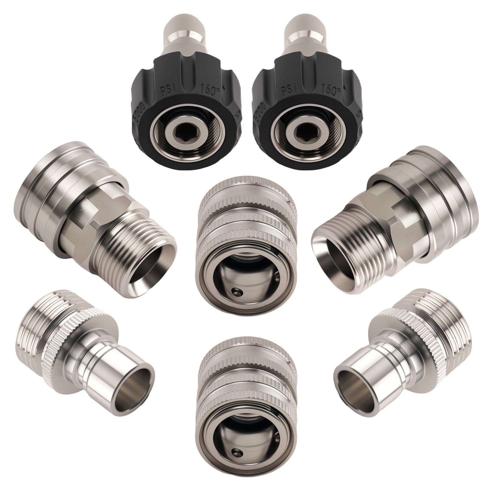 8PC M22-14mm Pressure Washer Quick Connect Adapter Stainless Steel Set
