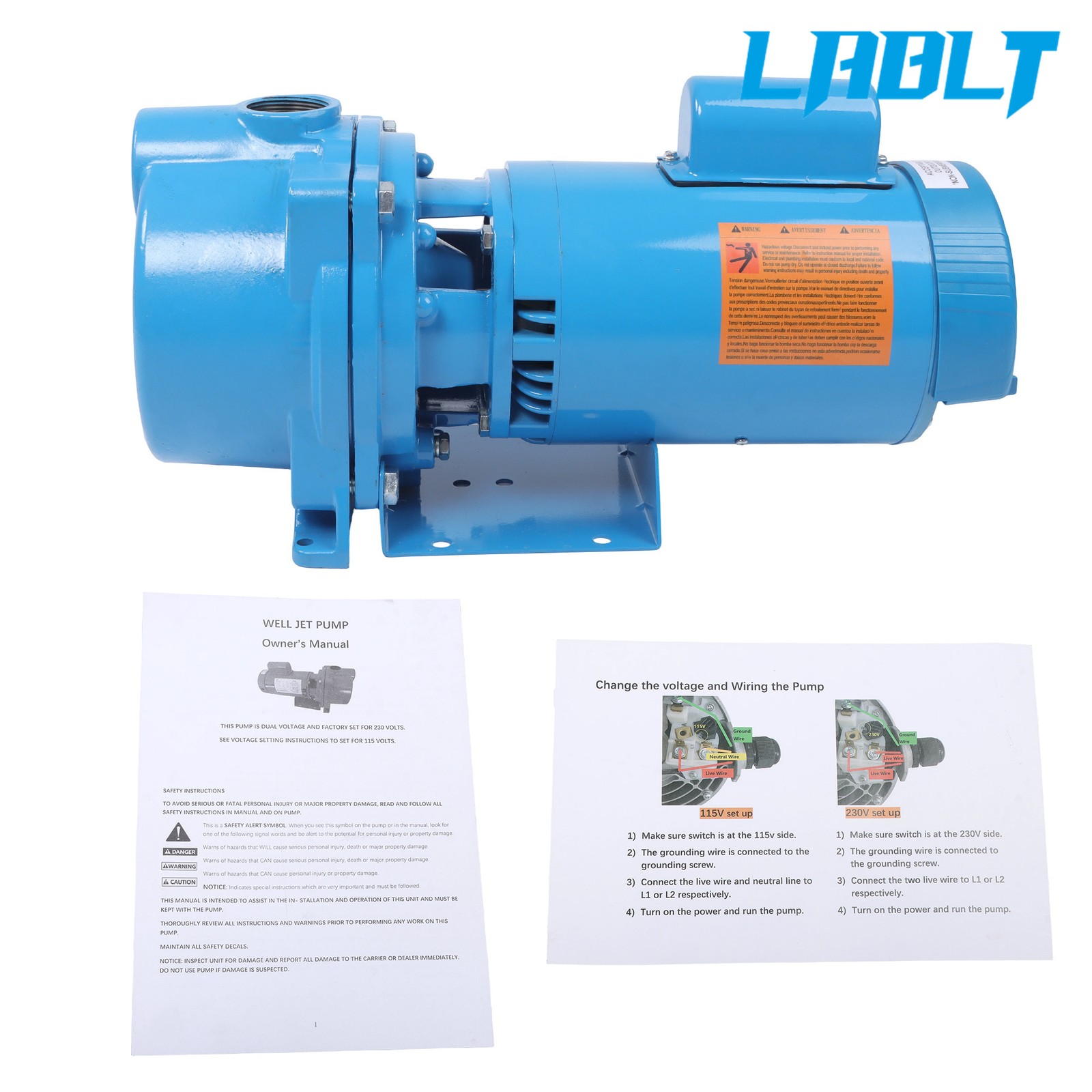 LABLT 1PH GT15 Water Well Irrigation Sprinkler Pump 1.5 HP 115/230V Self Priming
