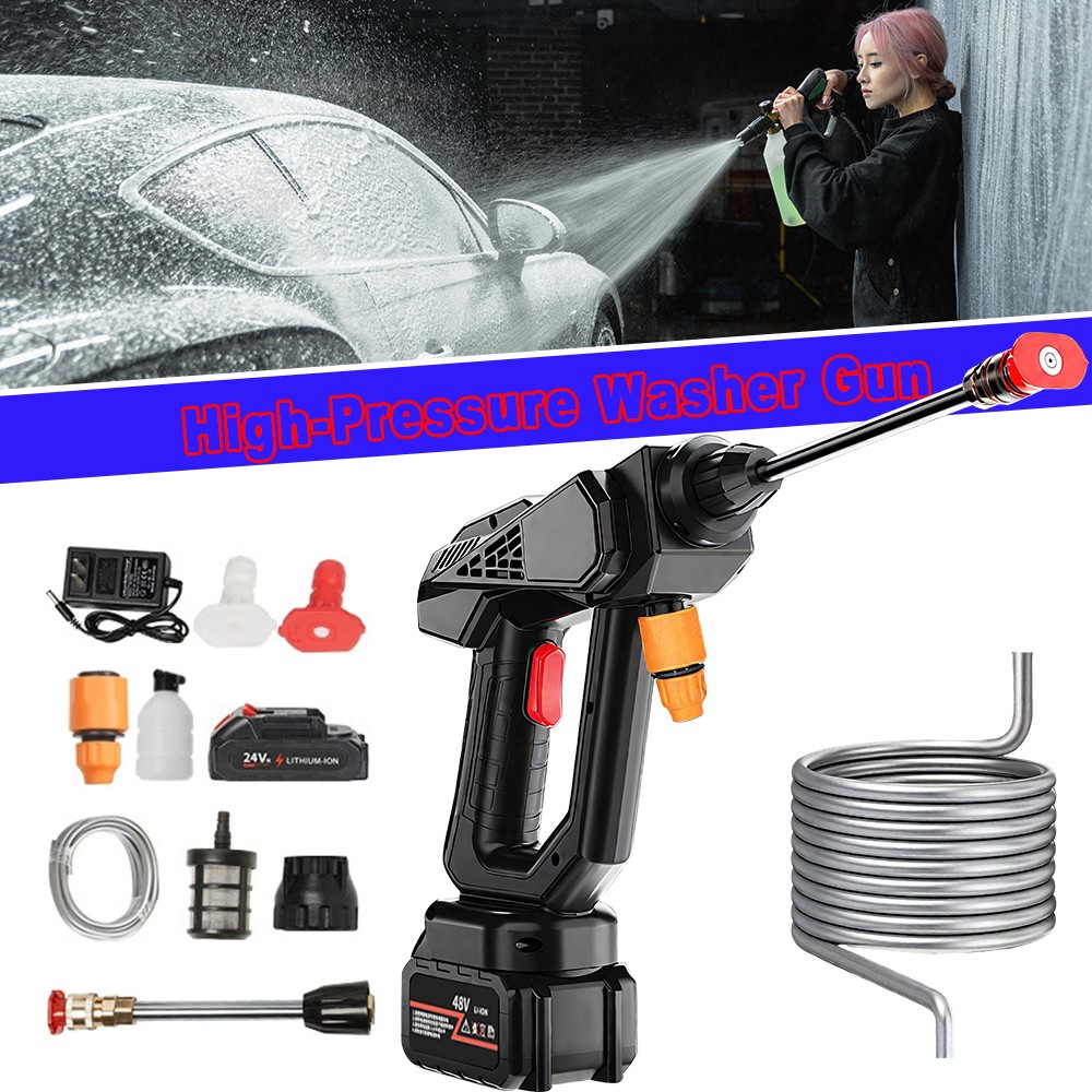 30Bar 21V Cordless Car Washer Rechargeable High Pressure Car Water Gun 300W