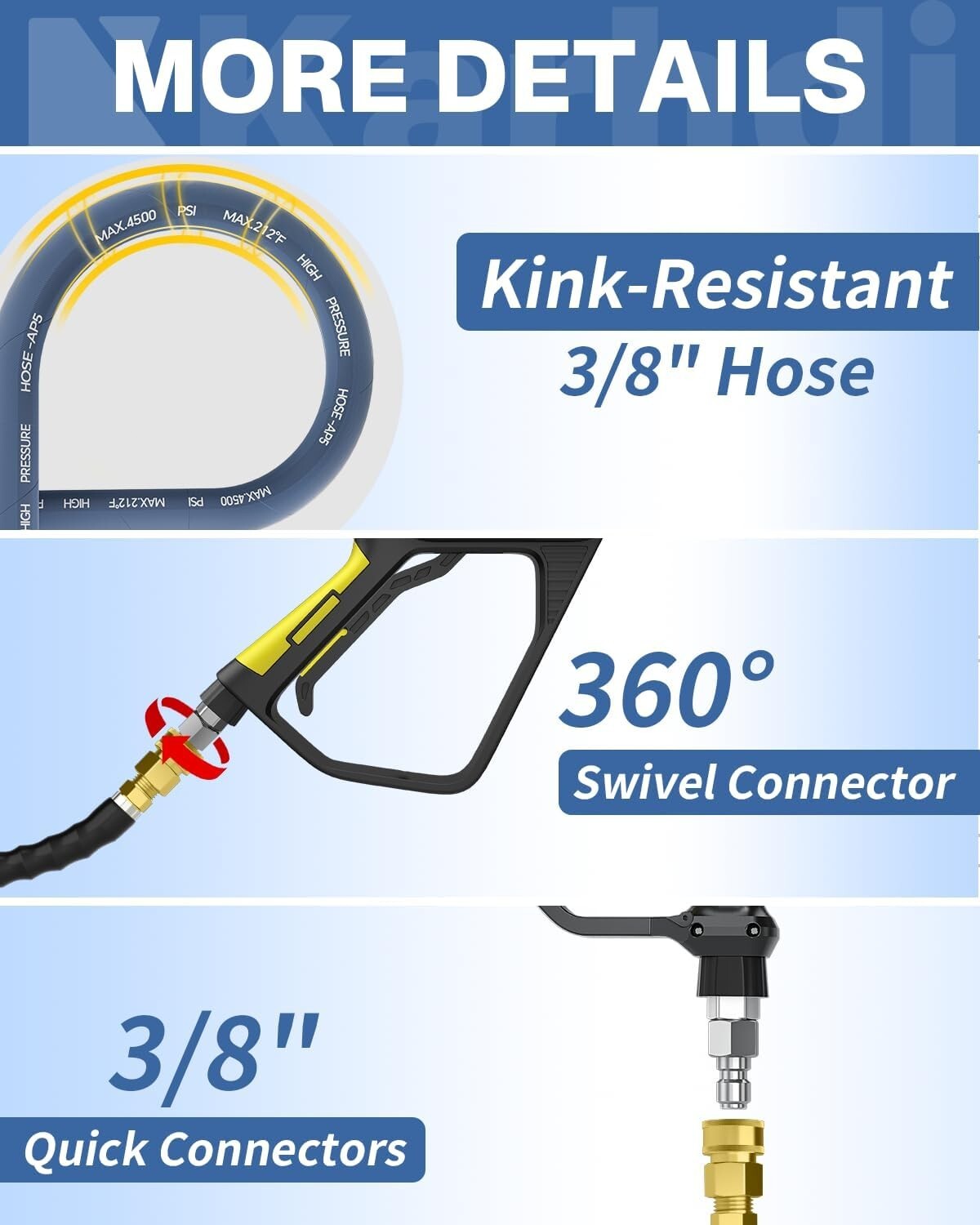 100FT 4500PSI Pressure Washer Hose 3/8″ Wire Braided Kink Resistant Power Hose