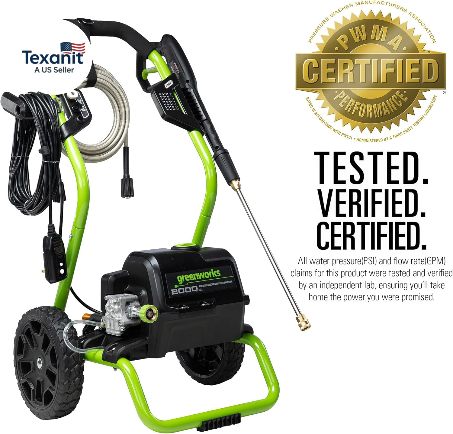 2000 PSI (13 Amp) Electric Pressure Washer (Wheels for Transport / 20 FT Hose /