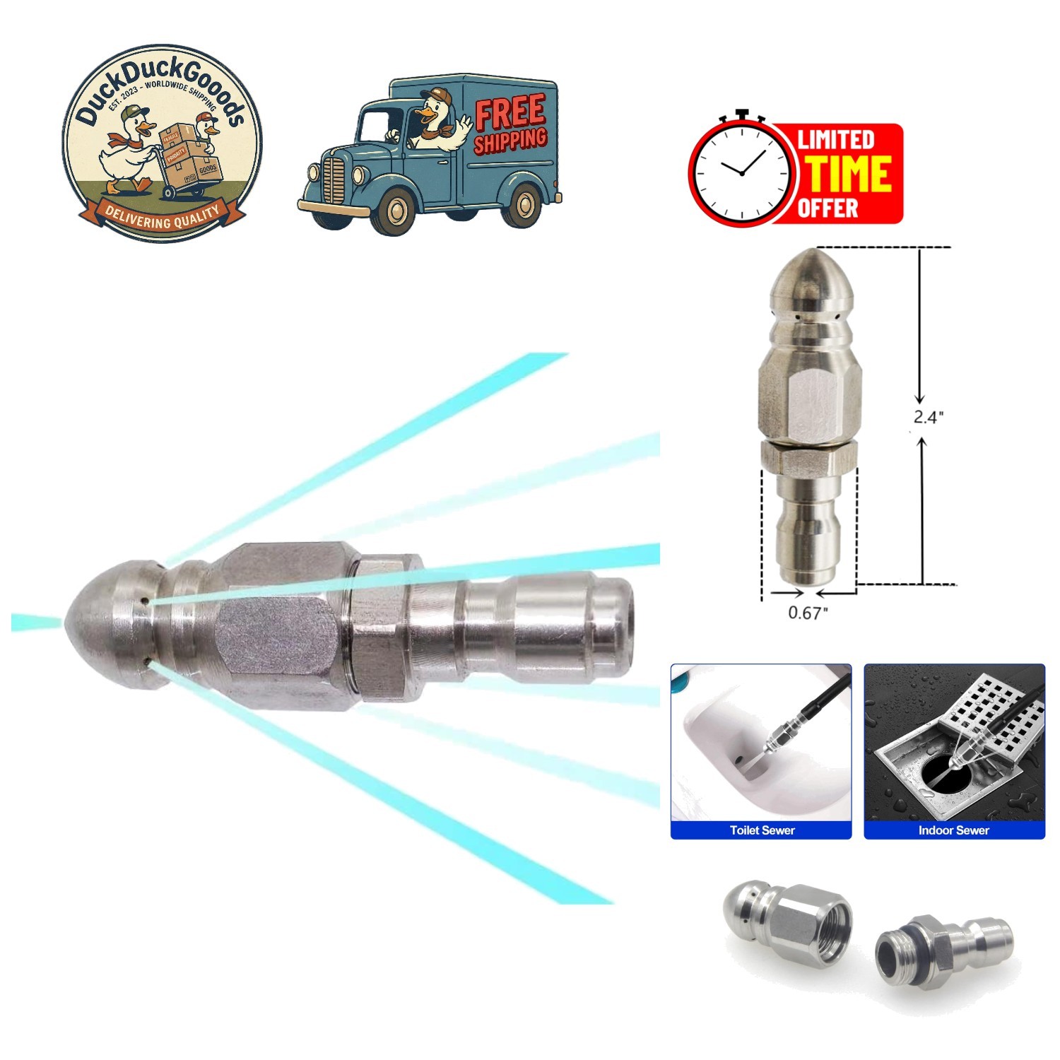 Efficient Mini Stainless Steel Pressure Washer Drain Jetter Nozzle – 5000 PSI