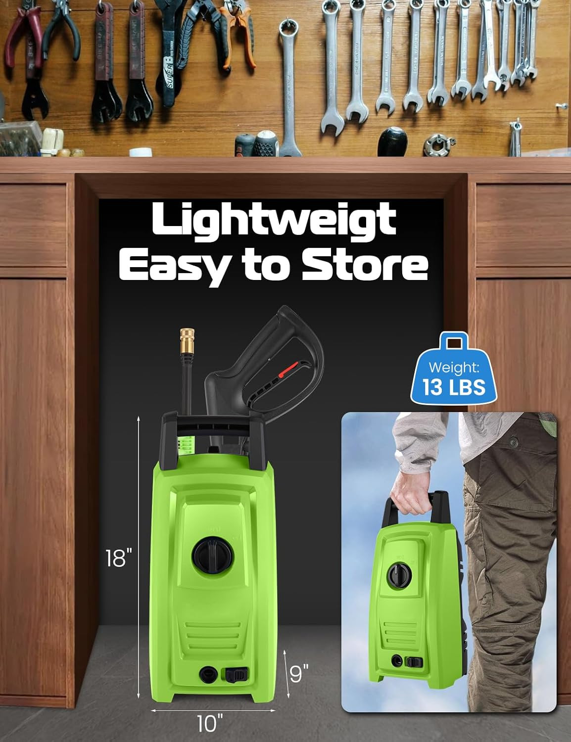 4500PSI Elecrtric Power Washer Small Portable Pressure Washer 20FT Hose, 4 Nozzl