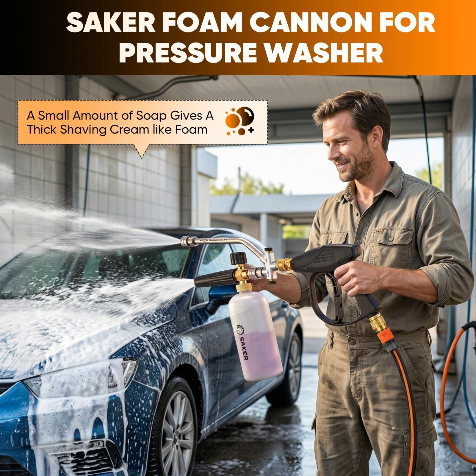 Foam Cannon Dual Connector for Pressure Washer Kit, Spray Gun & 5 Nozzles – Car